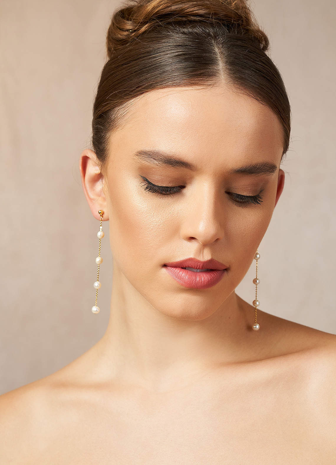 front Golden Pearl Drop Earrings