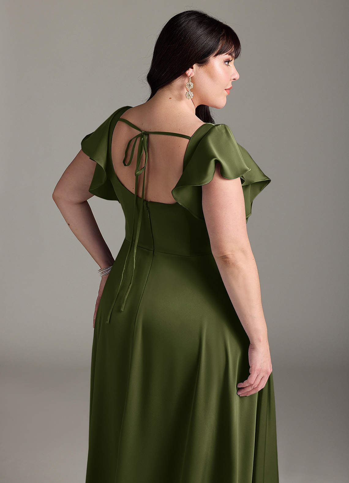 Azazie Bondi Bridesmaid Dresses Olive A-Line Bow Stretch Satin Dress image11