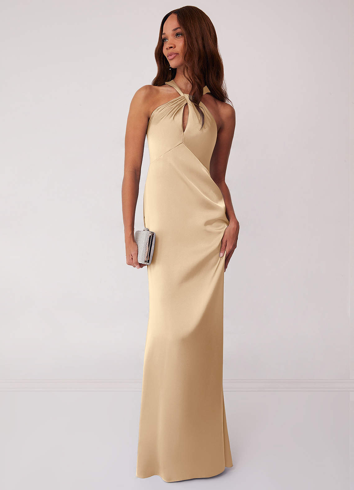 Barbie ♥ Azazie Bridesmaid Dresses Keyhole Halter Stretch Satin Sheath Dress image2