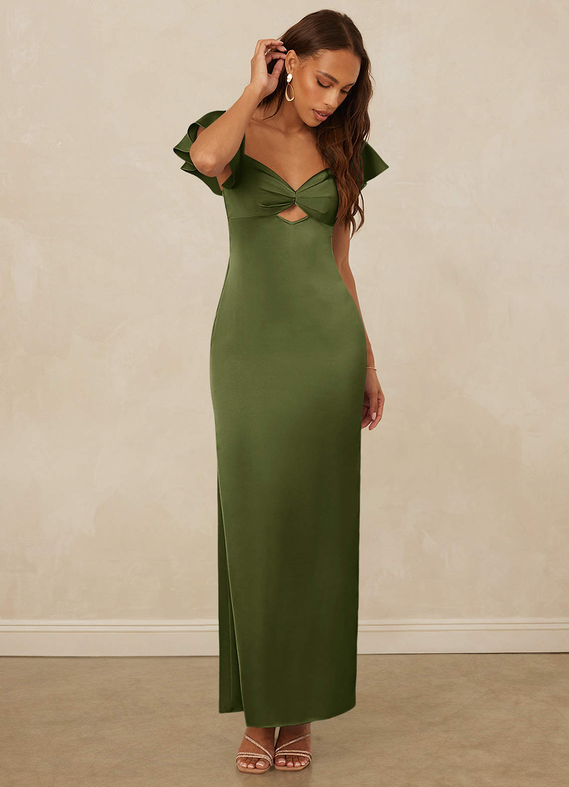 Christian Siriano Bridal for Azazie 1005 Bridesmaid Dresses Flutter Sleeve Stretch Satin Sheath Dress image4