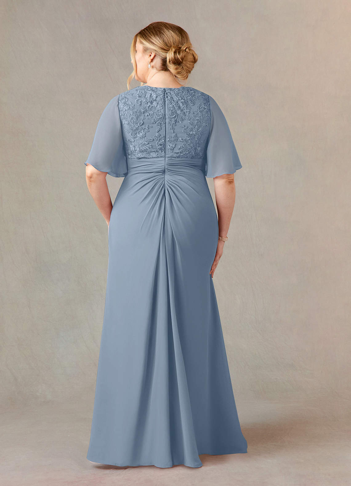 Azazie Carson Mother of the Bride Dresses Dusty Blue A-Line V-Neck Lace Chiffon Dress image6