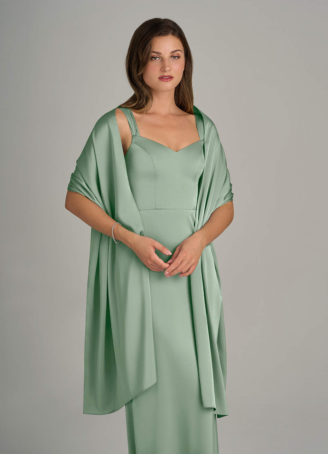 front Azazie Matching Color Stretch Satin Shawl