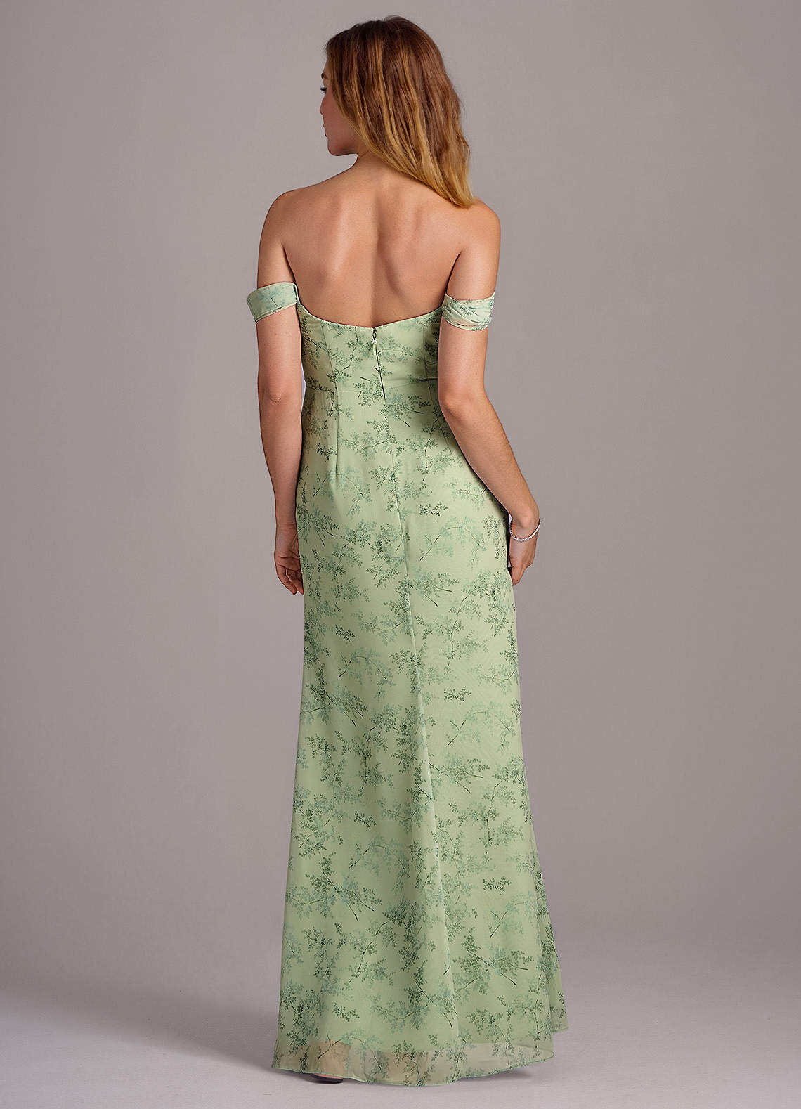 Azazie Saige Bridesmaid Dresses Green Fern Floral A-Line Off the Shoulder Chiffon Convertible Dress image2