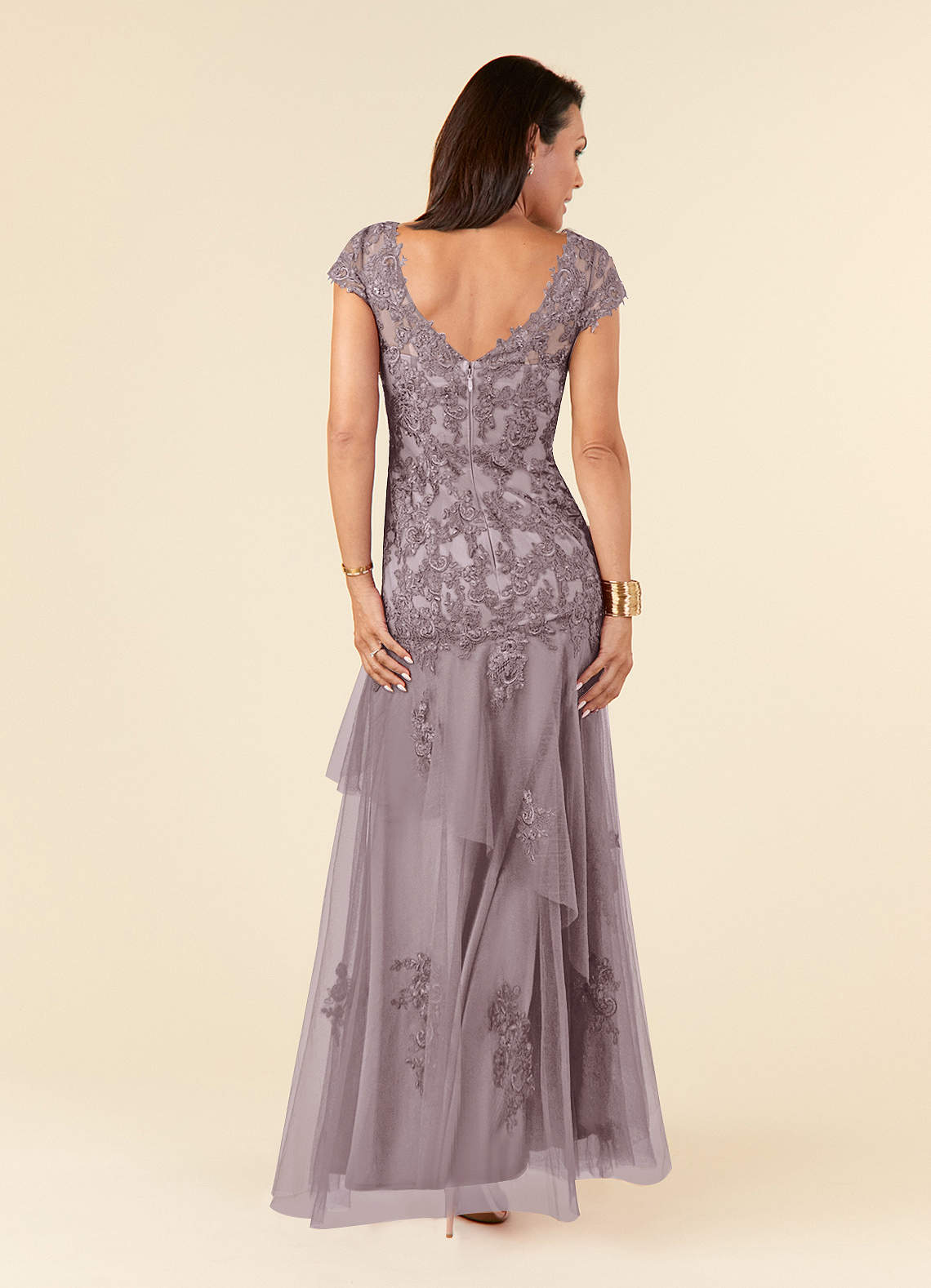 Azazie Romy Mother of the Bride Dresses Dusk Mermaid V-Neck Sequins Tulle Dress image3