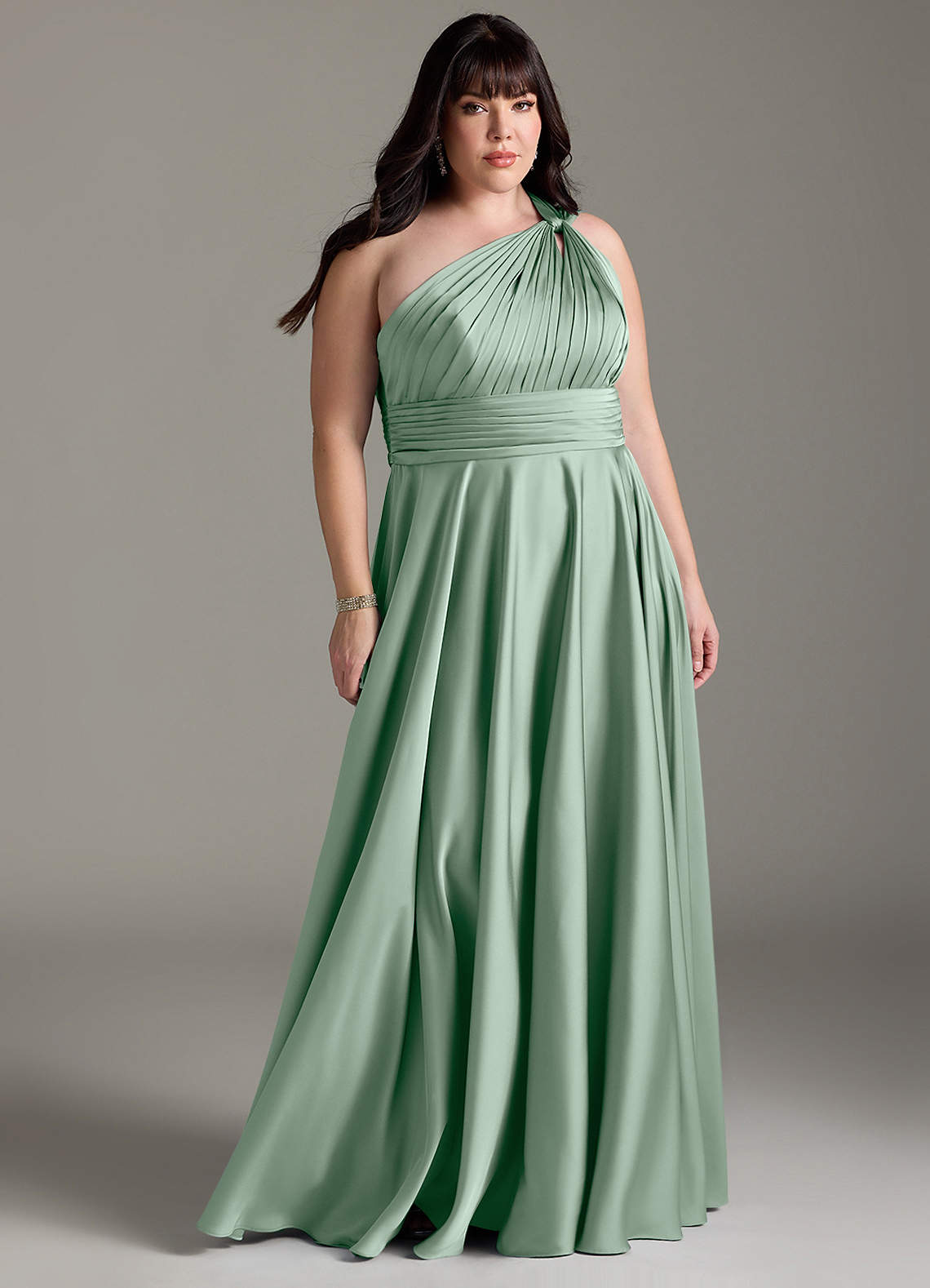 Azazie Charlize At-home Try On Dresses Agave A-Line One Shoulder Stretch Satin Dress image8