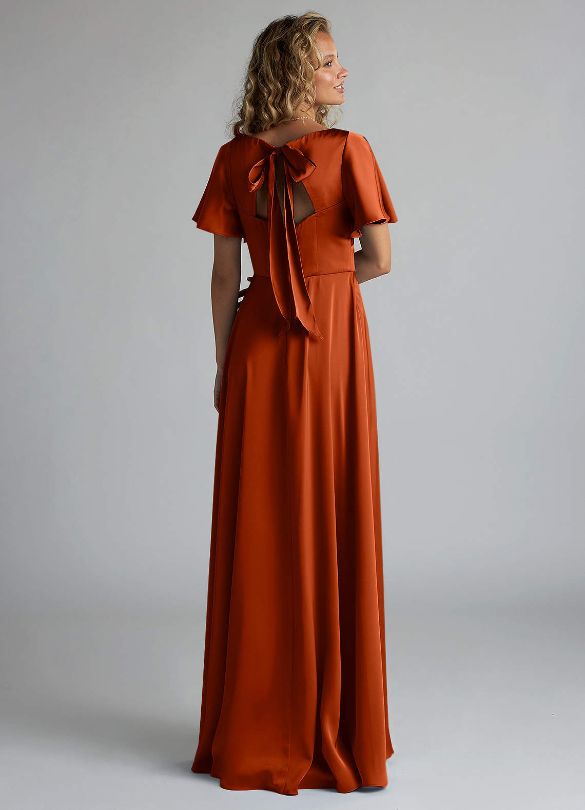 Azazie Kimber Bridesmaid Dresses Paprika A-Line Ruched Stretch Satin Dress image1