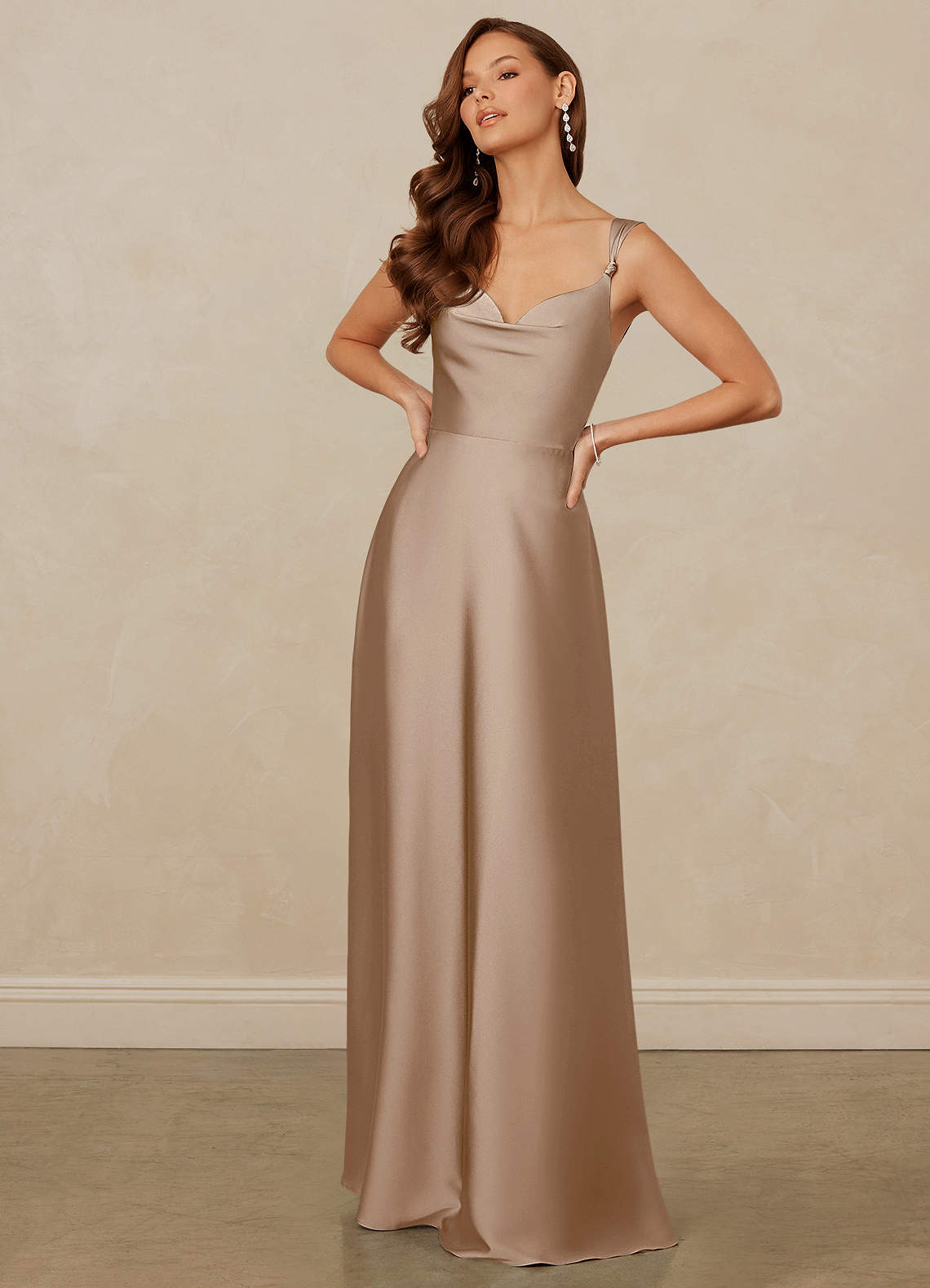 Christian Siriano Bridal for Azazie 1001 Bridesmaid Dresses Cowl Neck Stretch Satin A-line Dress image2