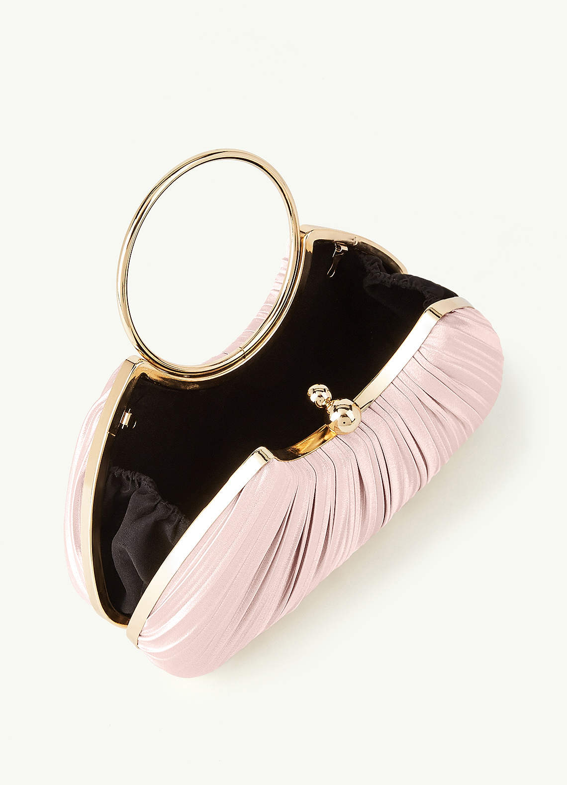 front Matching Color Metallic Satin Pleated Handbag