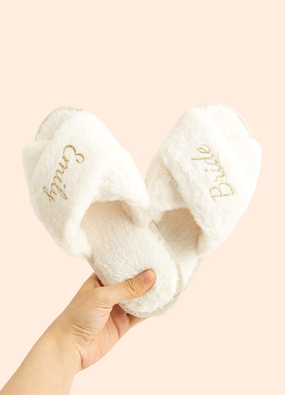 front Personalized Bridesmaid Fluffy Cross Slippers
