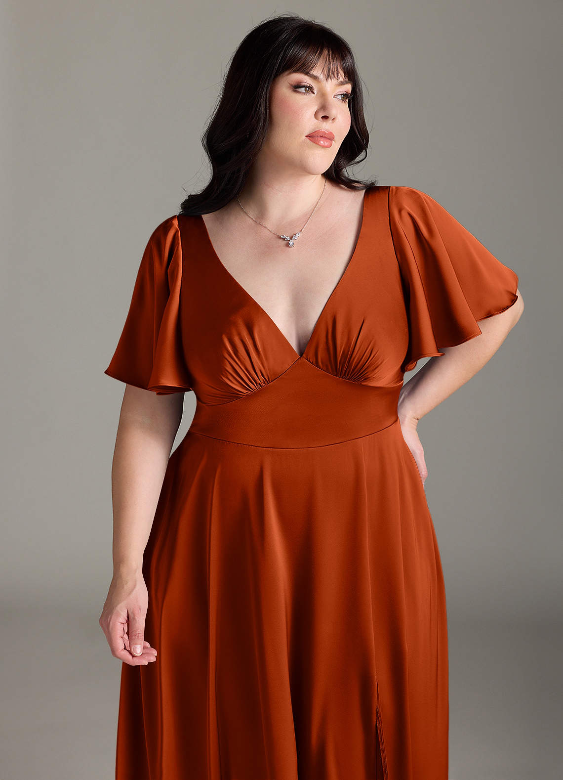Azazie Kimber Bridesmaid Dresses Paprika A-Line Ruched Stretch Satin Dress image10