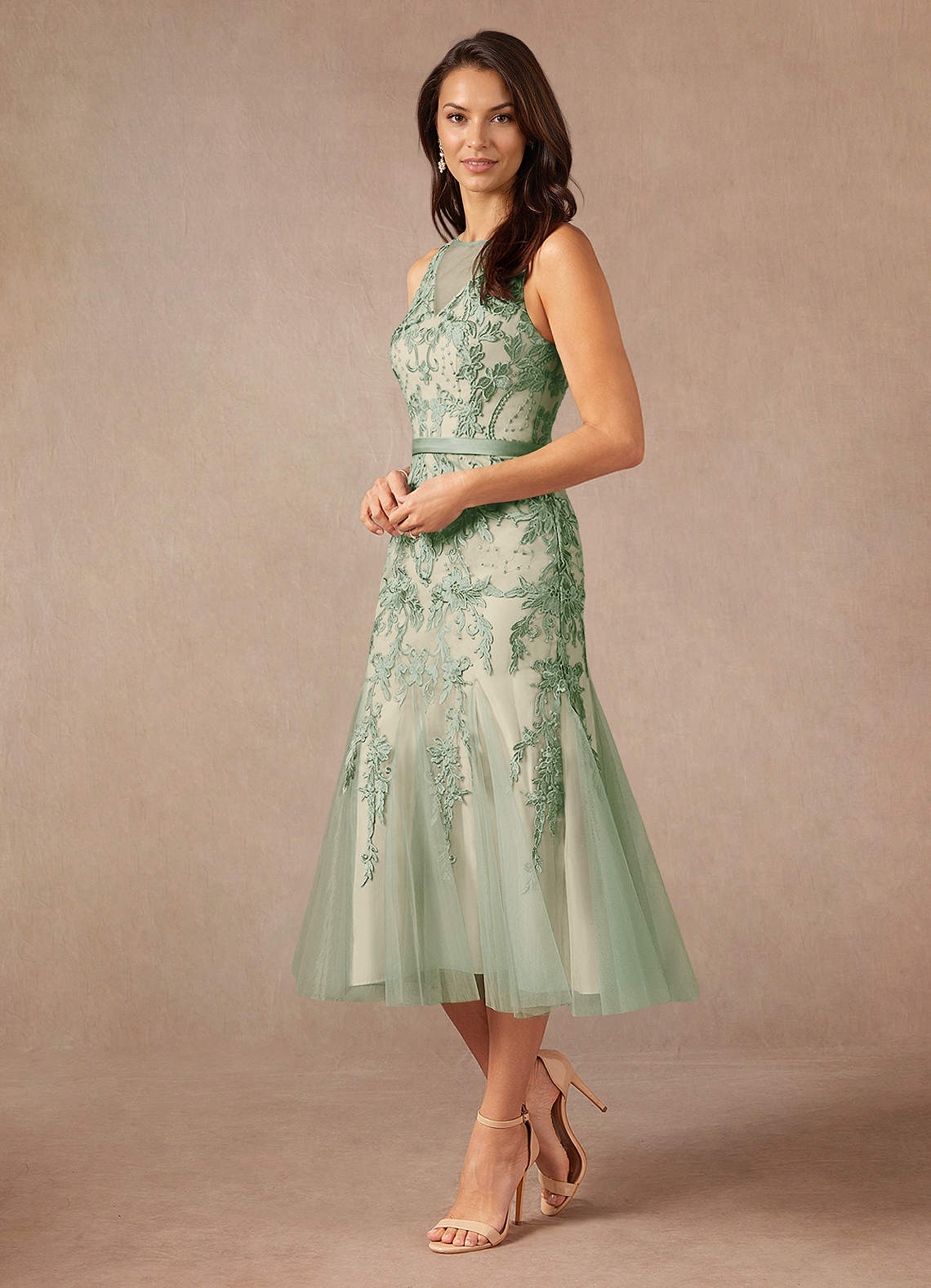 Azazie Herrin Mother of the Bride Dresses Dusty Sage Champagne Mermaid Lace Dress image3