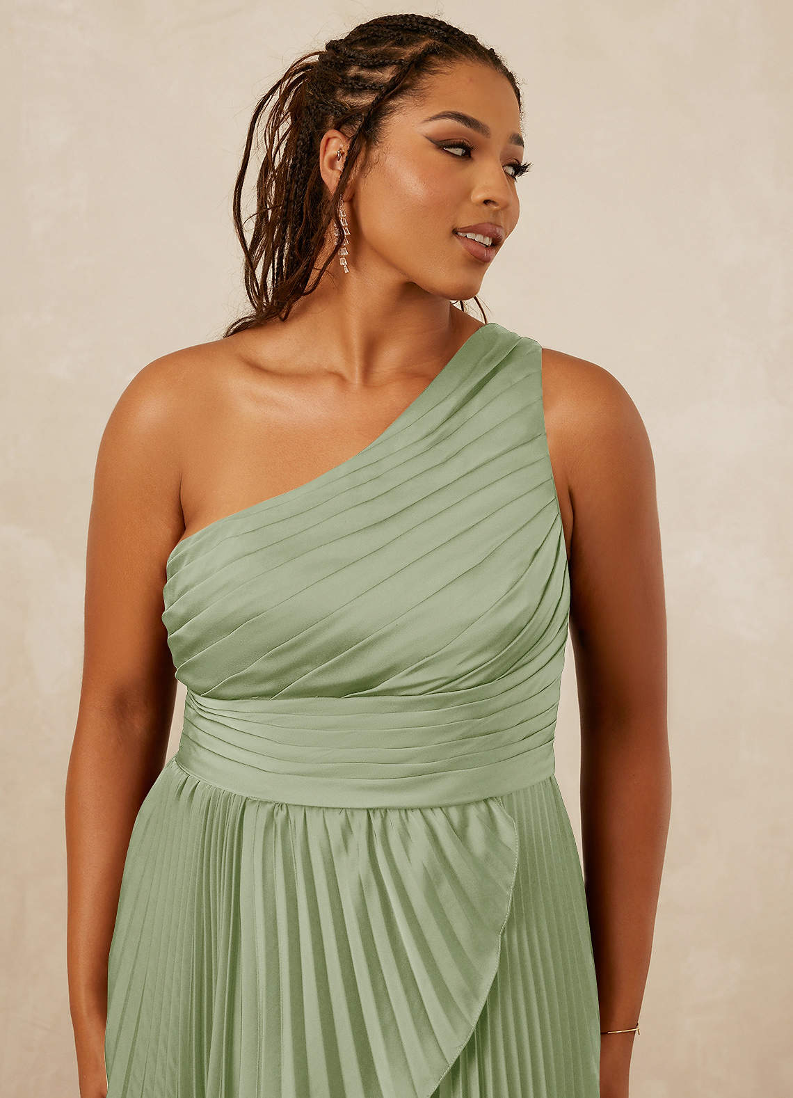 Christian Siriano Bridal for Azazie 1008 Bridesmaid Dresses Pleated One Shoulder Stretch Satin A-line Dress image11