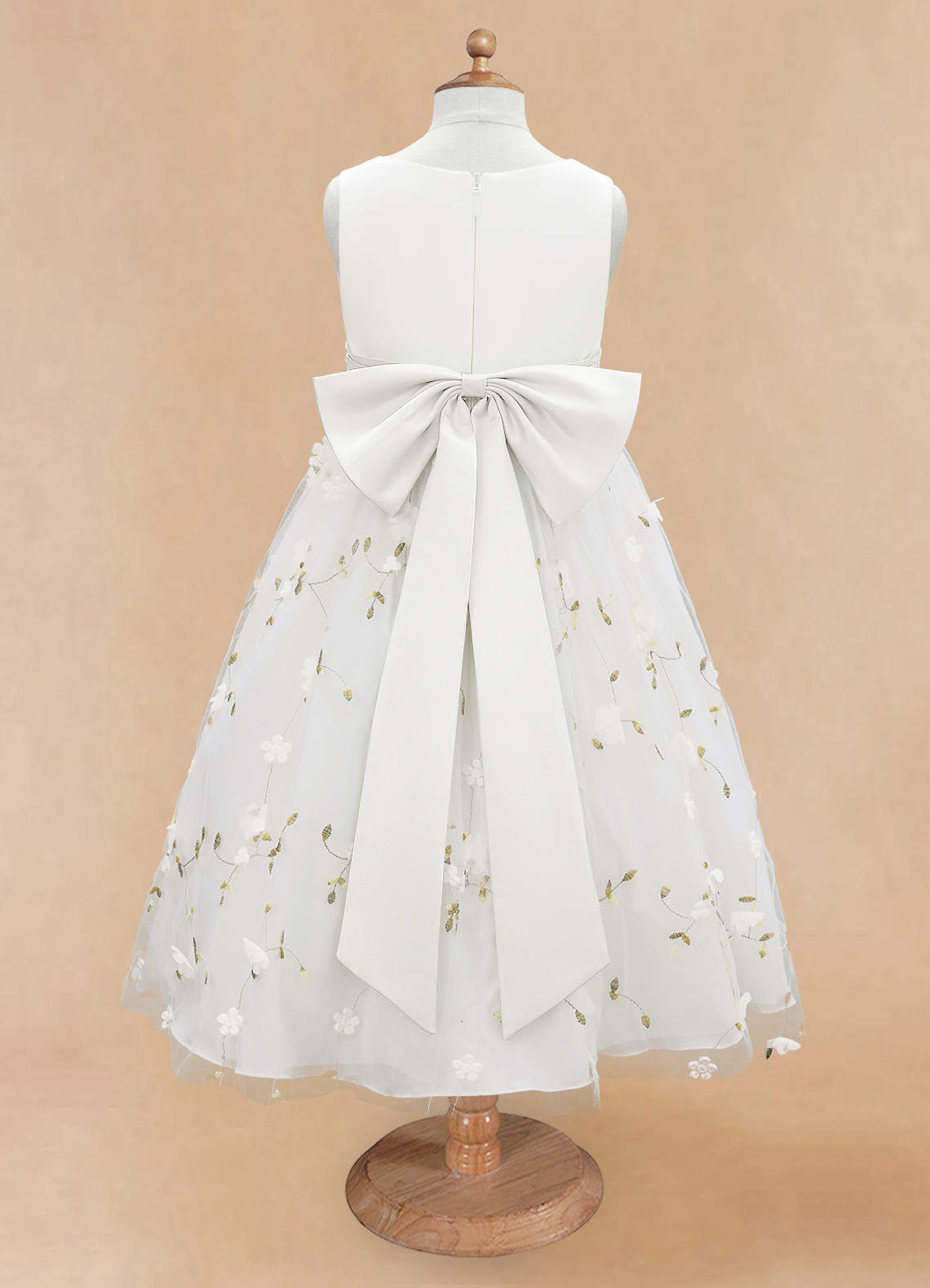 Azazie Pollie Flower Girl Dresses Ivory A-Line Bow Tulle Dress image6