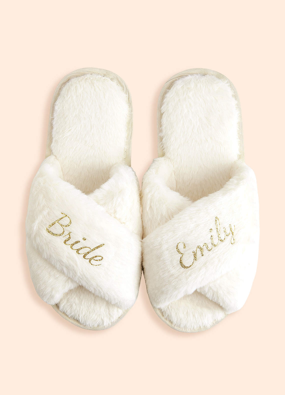 front Personalized Bridesmaid Fluffy Cross Slippers