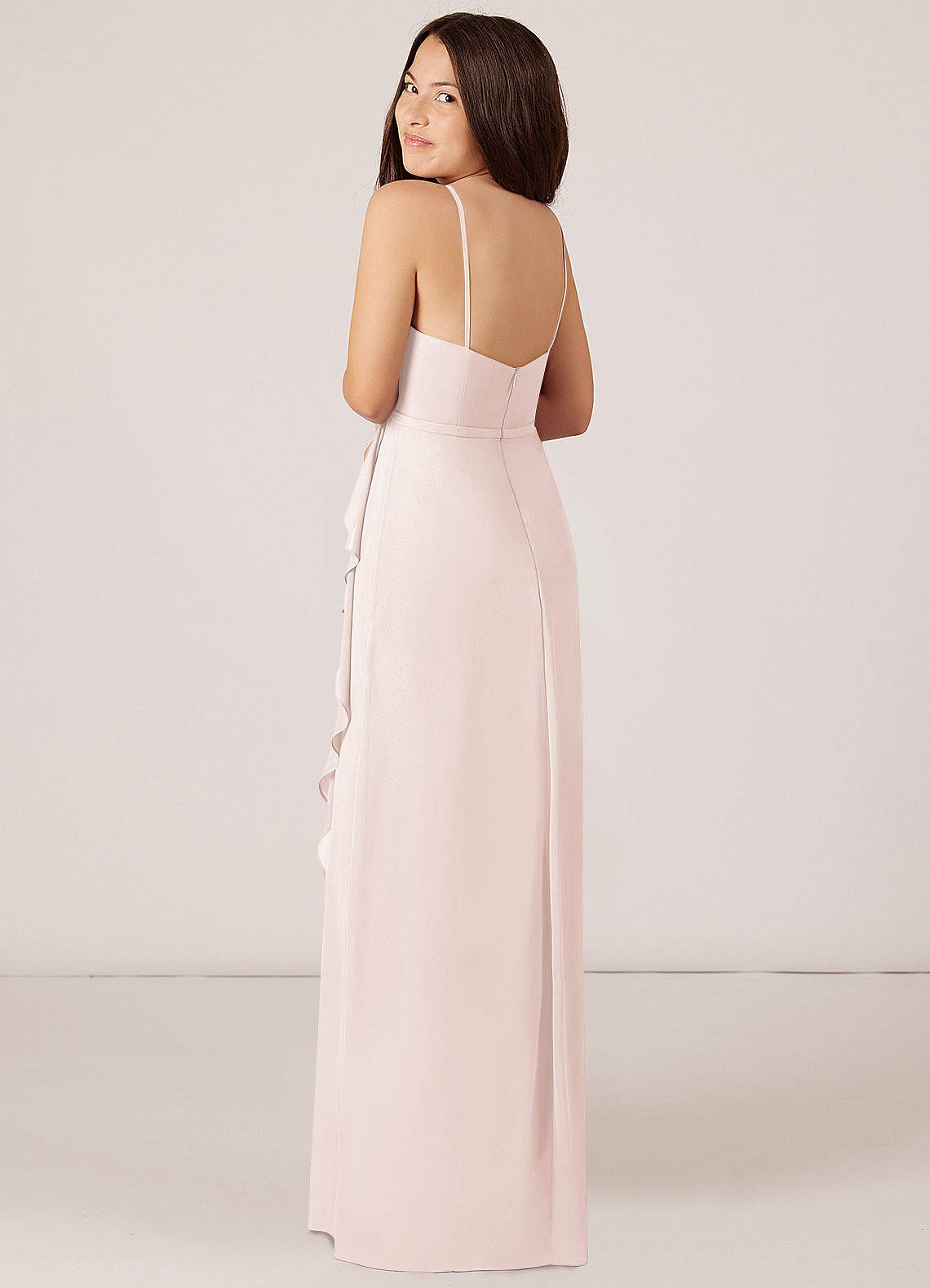 Azazie Kaylee Junior Rose Petal A-Line with Belt Chiffon Dress image4