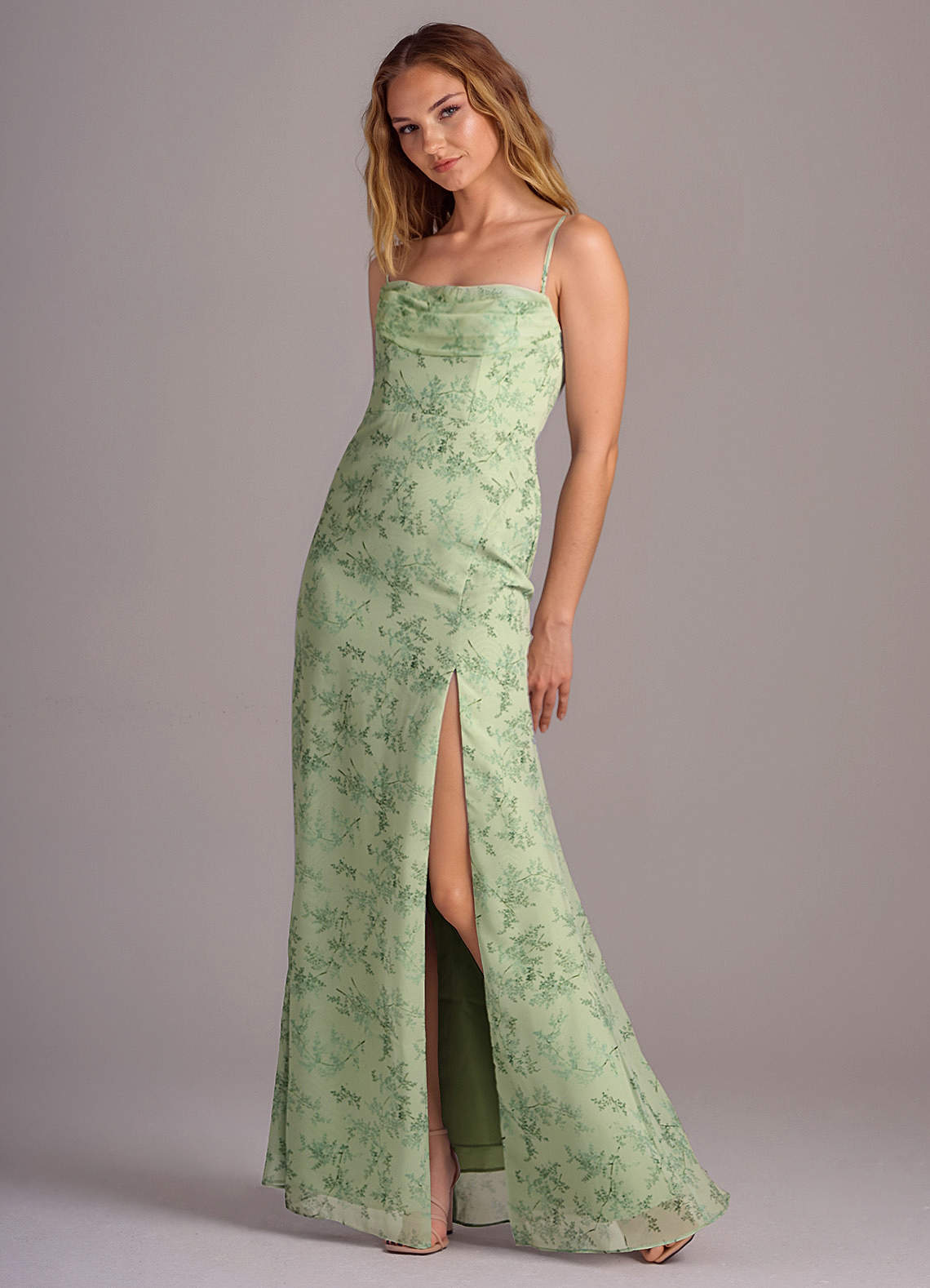 Azazie Saige Bridesmaid Dresses Green Fern Floral A-Line Off the Shoulder Chiffon Convertible Dress image5