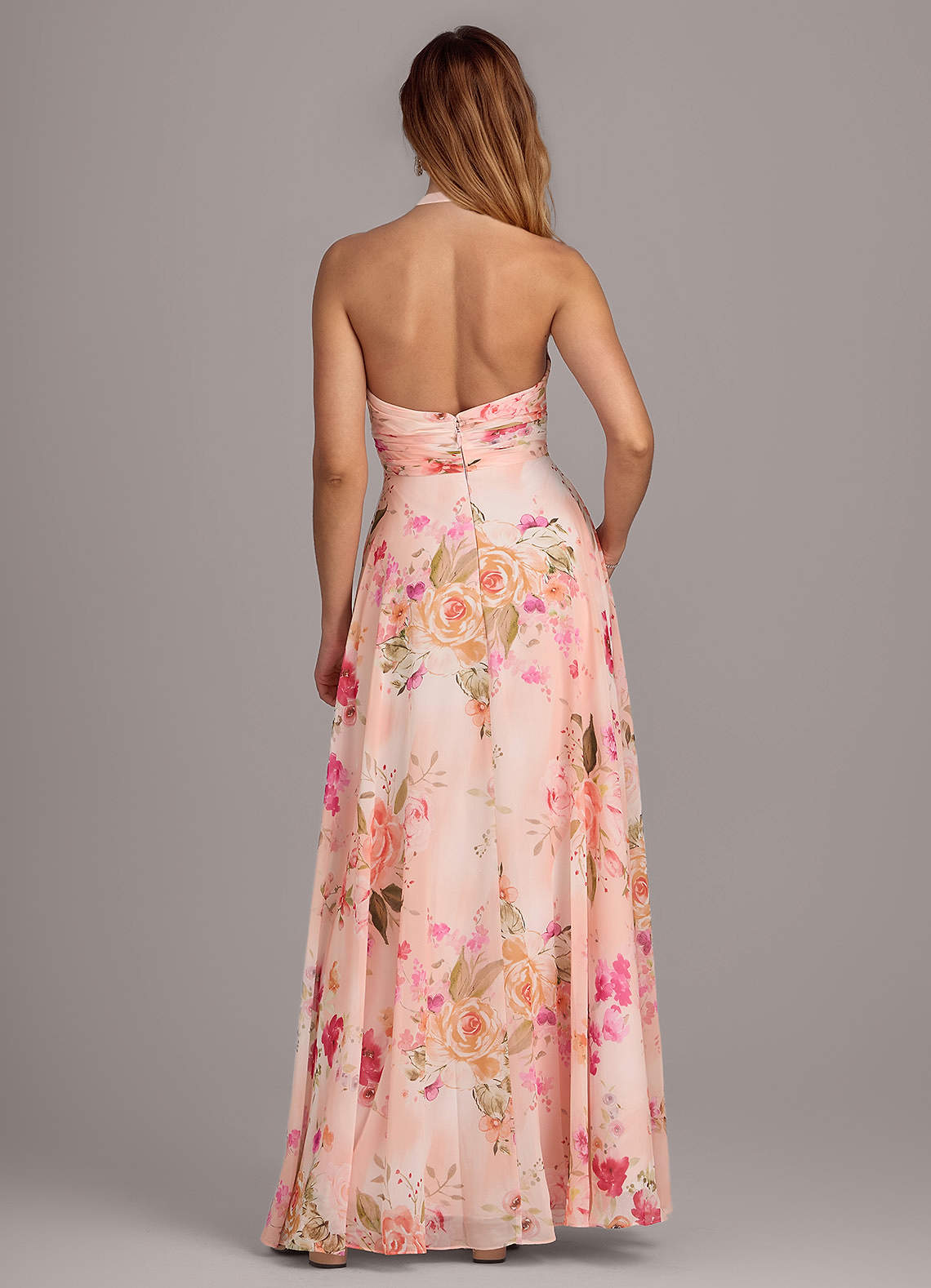 Azazie Tessie Bridesmaid Dresses Abstract Bouquet Floral A-Line V-Neck Pleated Chiffon Dress image1