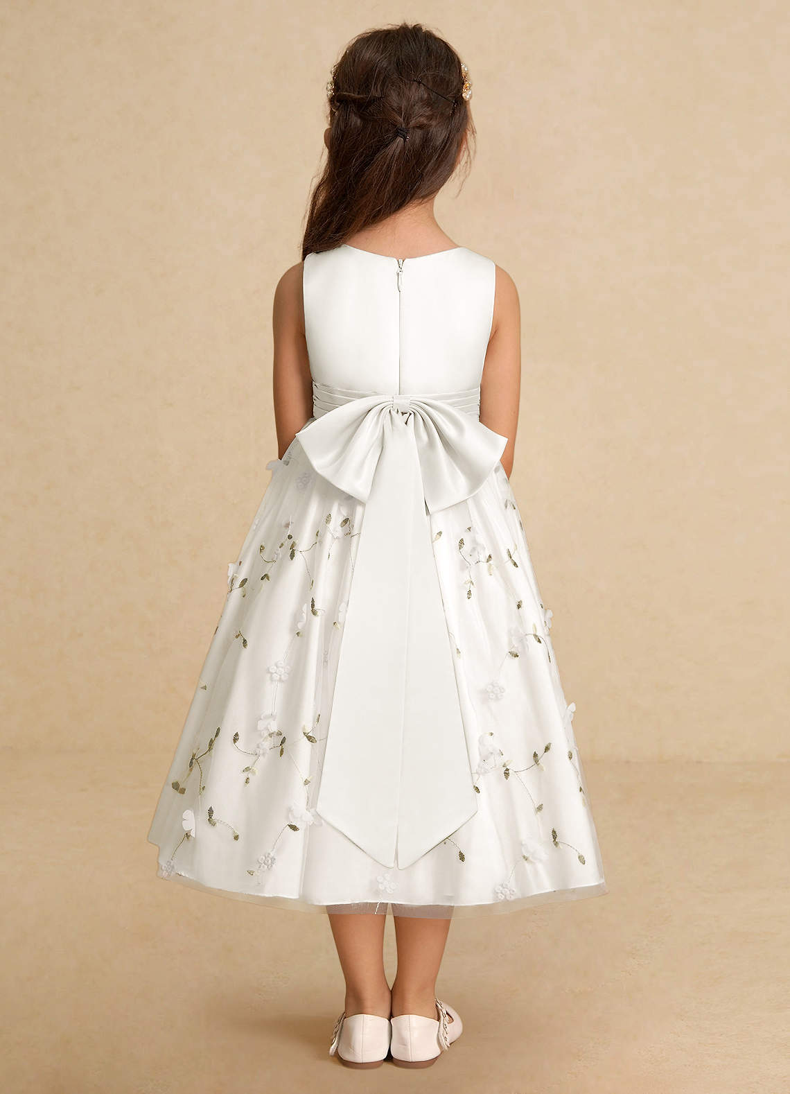 Azazie Pollie Flower Girl Dresses Ivory A-Line Bow Tulle Dress image1