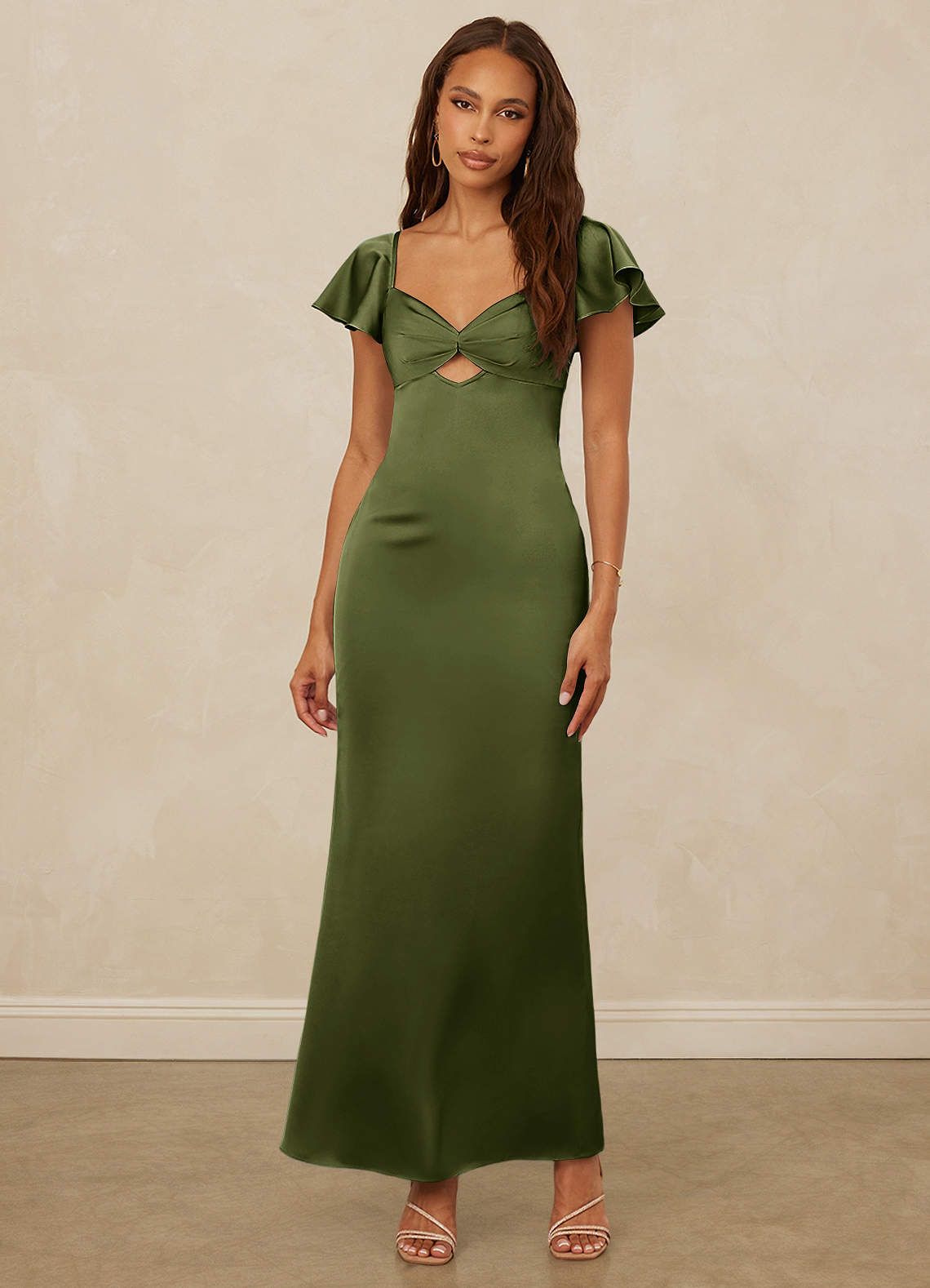 Christian Siriano Bridal for Azazie 1005 Bridesmaid Dresses Flutter Sleeve Stretch Satin Sheath Dress image3
