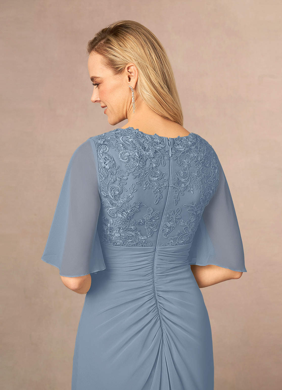 Azazie Carson Mother of the Bride Dresses Dusty Blue A-Line V-Neck Lace Chiffon Dress image4
