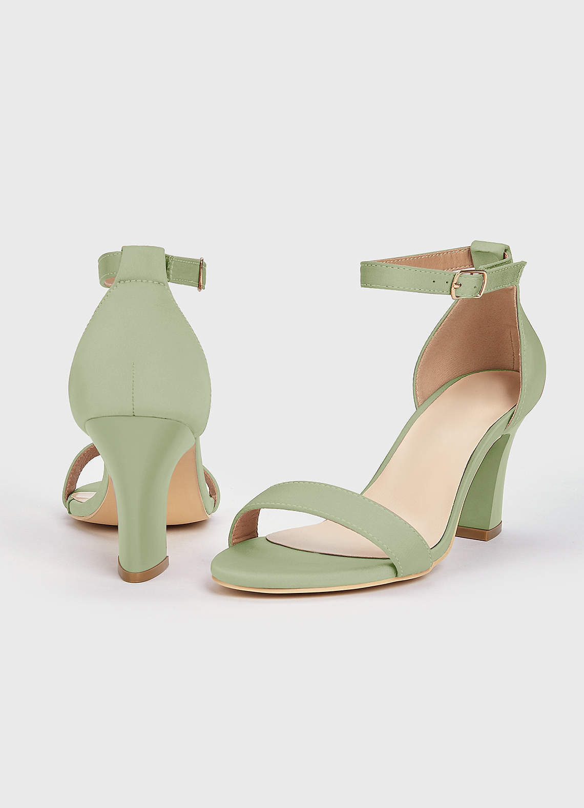 front Matching Color Stretch Satin One Strap Buckle Chunky Heel Sandals