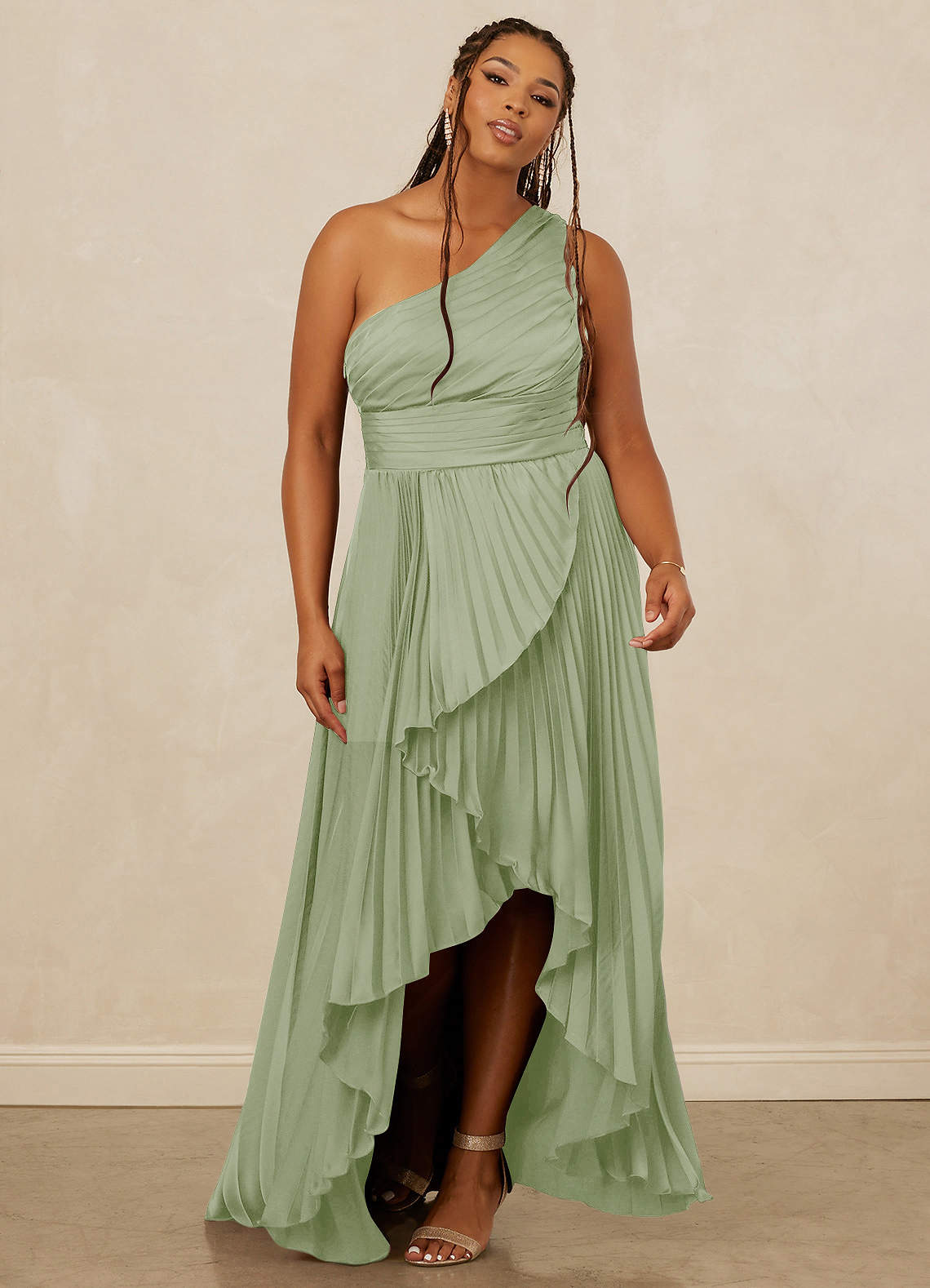 Christian Siriano Bridal for Azazie 1008 Bridesmaid Dresses Pleated One Shoulder Stretch Satin A-line Dress image8