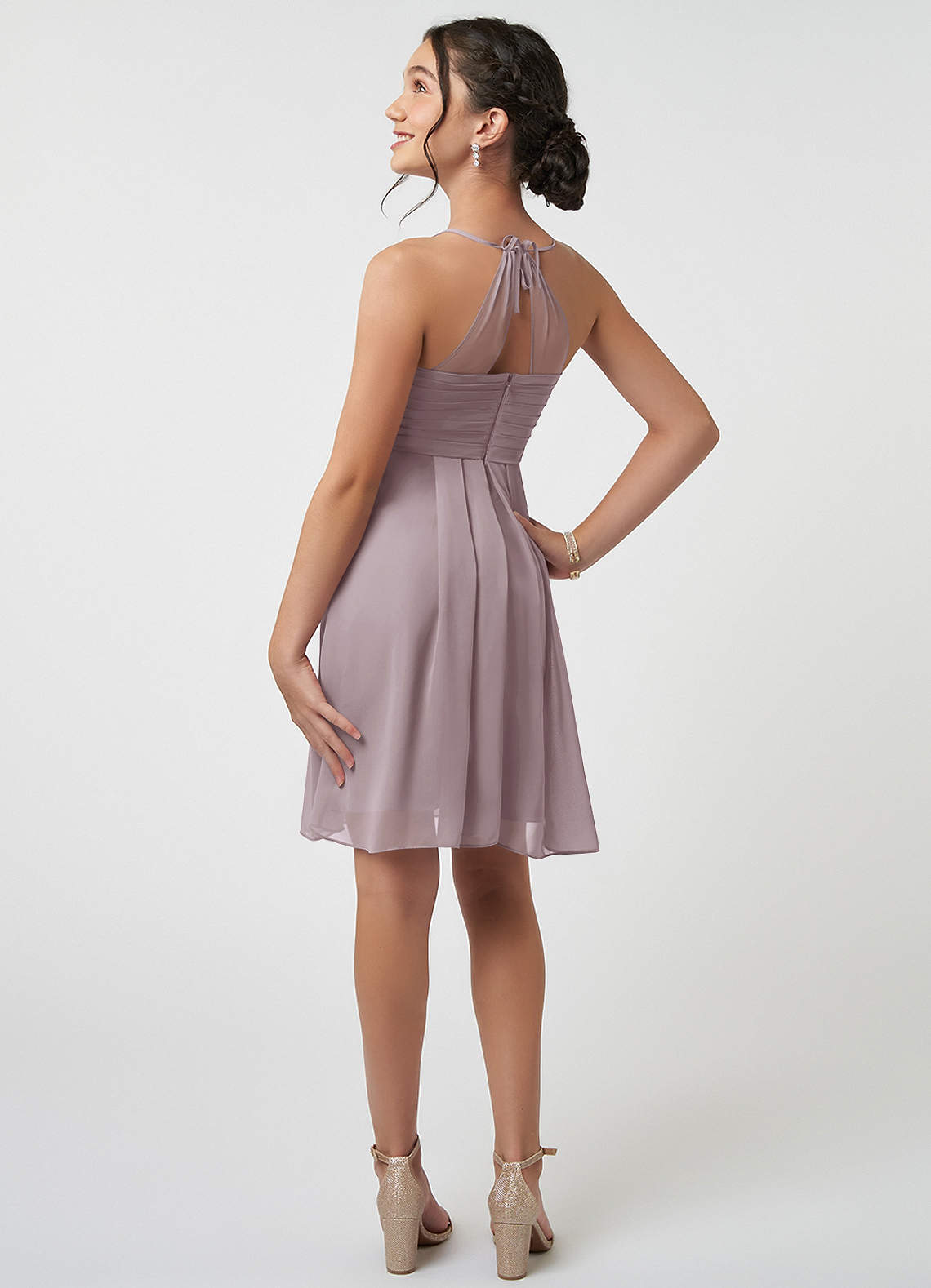 Azazie Ginny Junior Dusk A-Line Pleated Chiffon Dress image3
