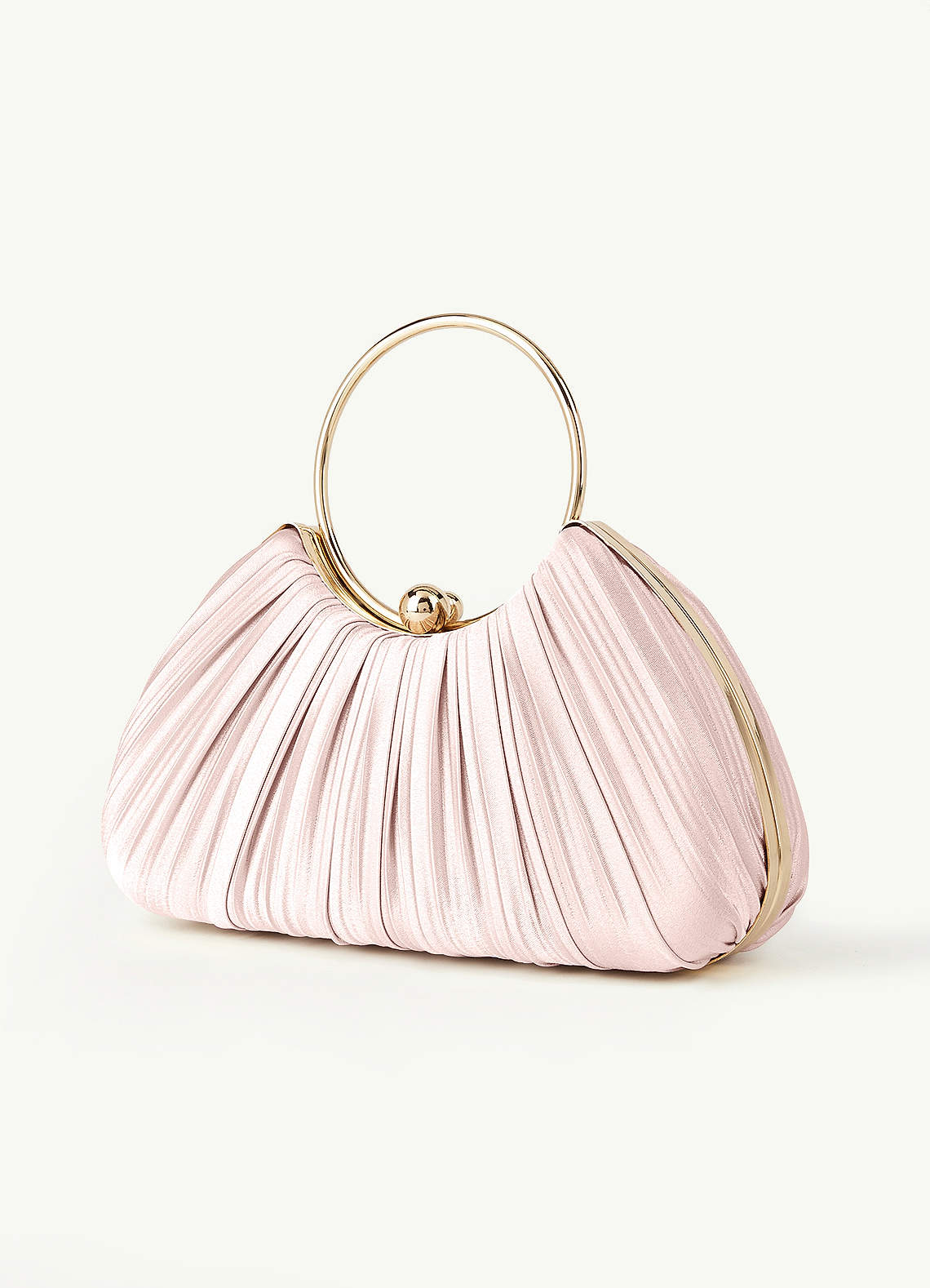 front Matching Color Metallic Satin Pleated Handbag