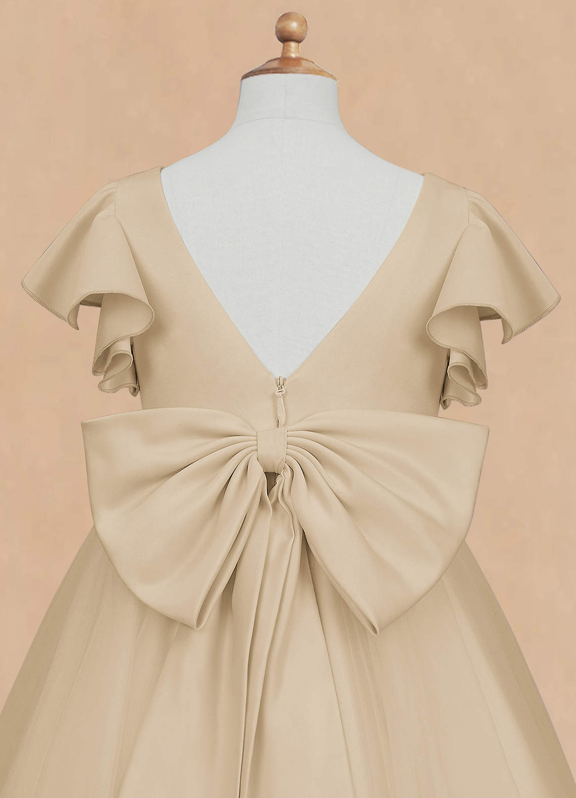 Azazie Kaeya Flower Girl Dresses Champagne A-Line Bow Tulle Dress image7