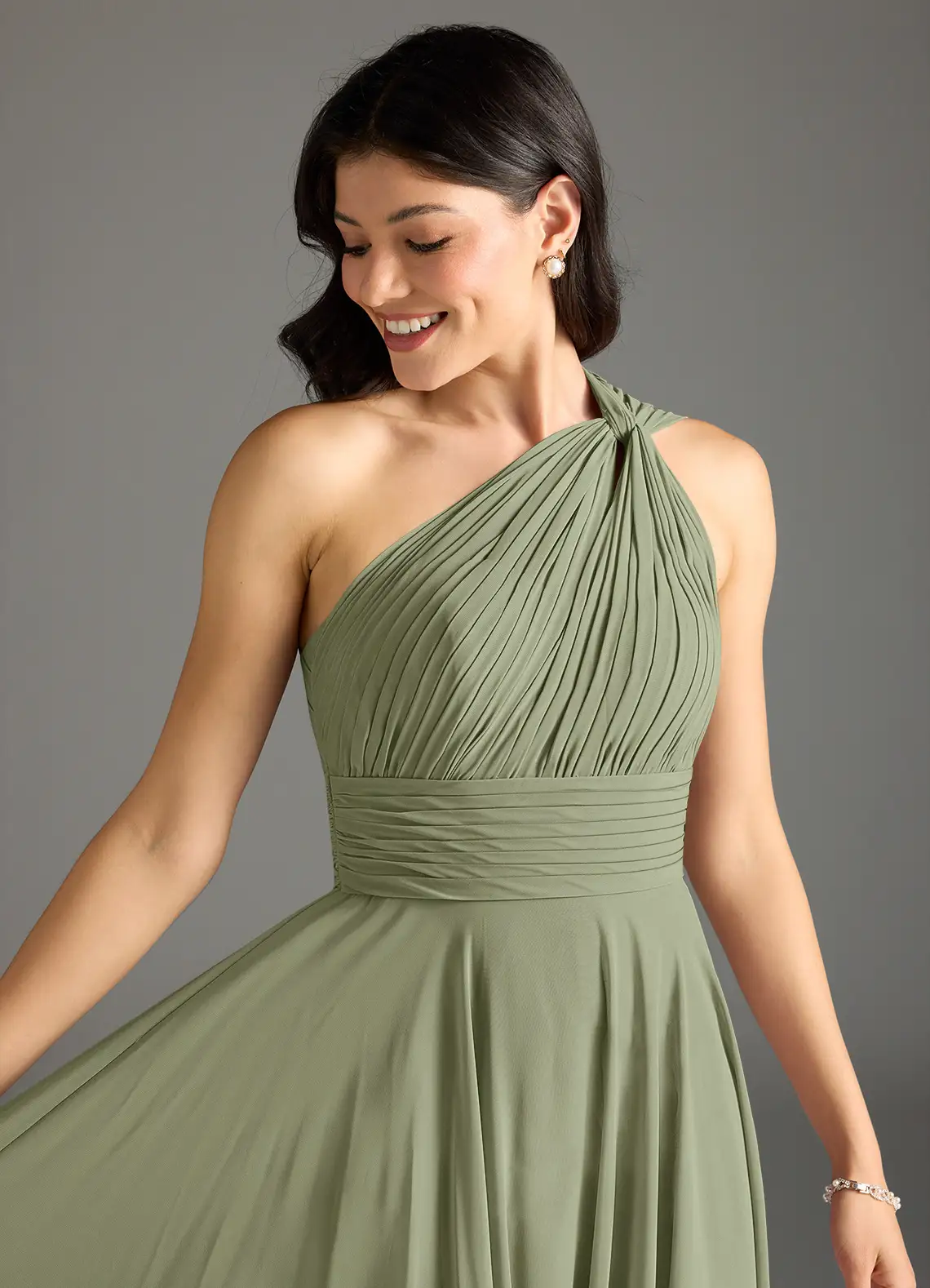 Azazie Charlize Bridesmaid Dresses Pistachio A-Line One Shoulder Chiffon Dress image4