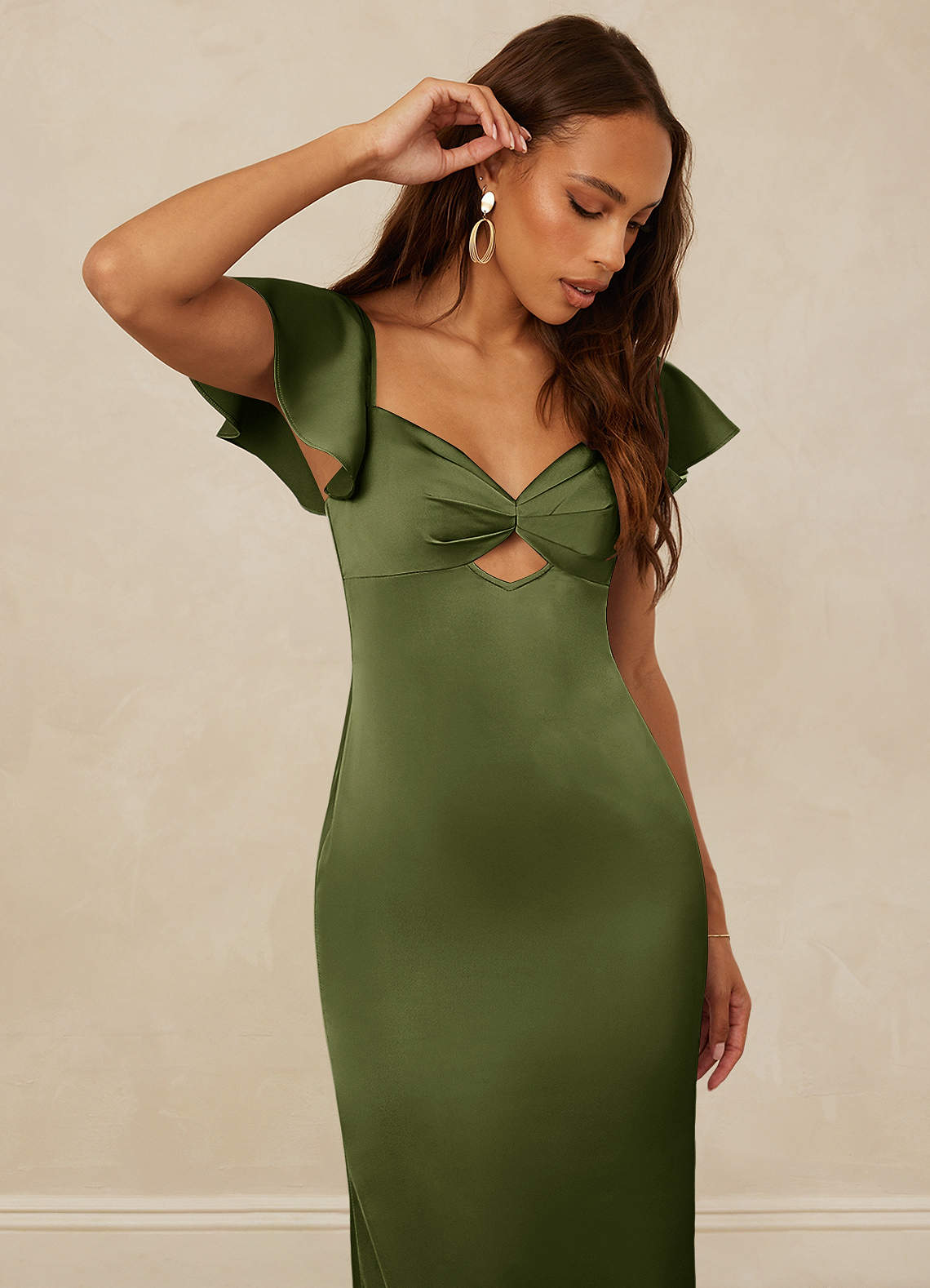Christian Siriano Bridal for Azazie 1005 Bridesmaid Dresses Flutter Sleeve Stretch Satin Sheath Dress image5