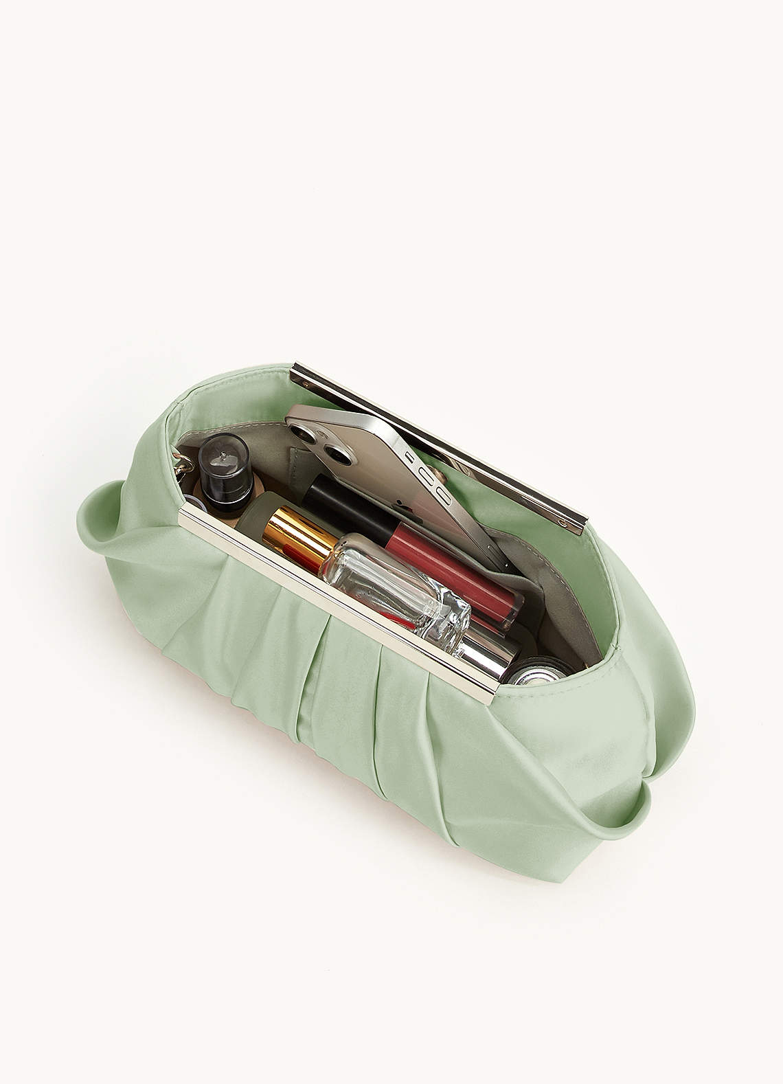 front Matching Color Matte Satin Pleated Clutch
