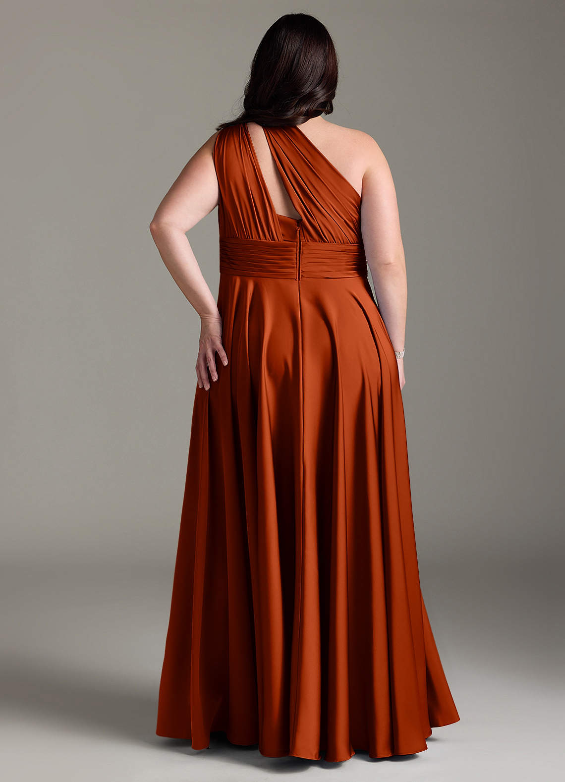 Azazie Charlize Bridesmaid Dresses Paprika A-Line One Shoulder Stretch Satin Dress image9