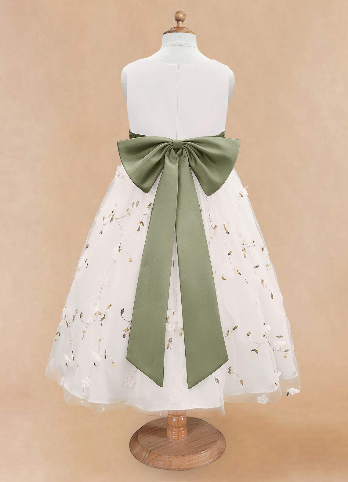 Azazie Pollie Flower Girl Dresses Ivory Pistachio A-Line Bow Tulle Dress image11