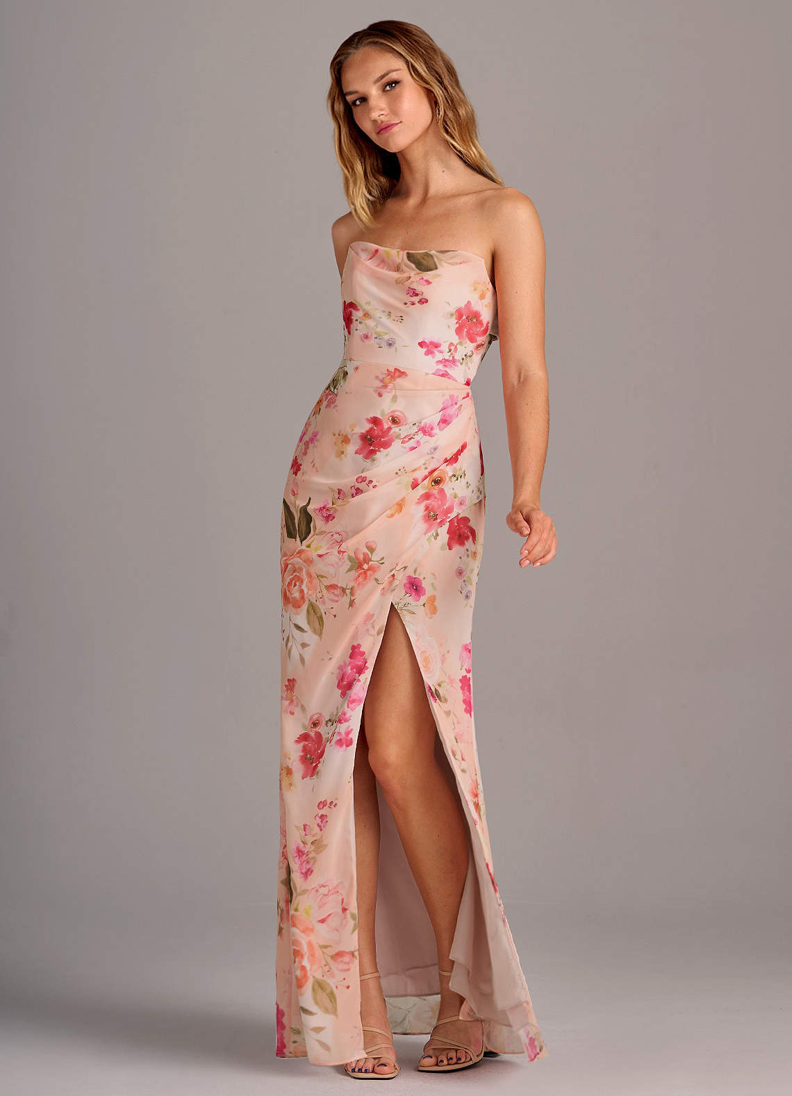 Azazie Leonis Bridesmaid Dresses Abstract Bouquet Floral Sheath Strapless Chiffon Convertible Dress image2