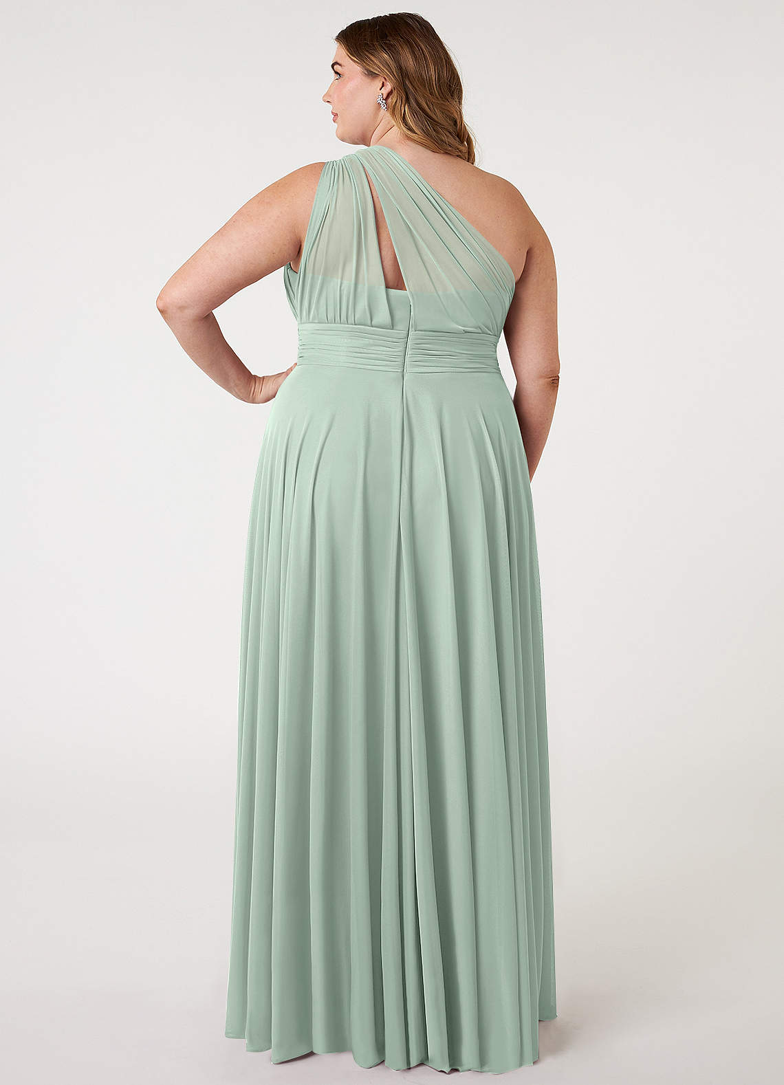 Azazie Charlize At-home Try On Dresses Agave A-Line One Shoulder Mesh Dress image6