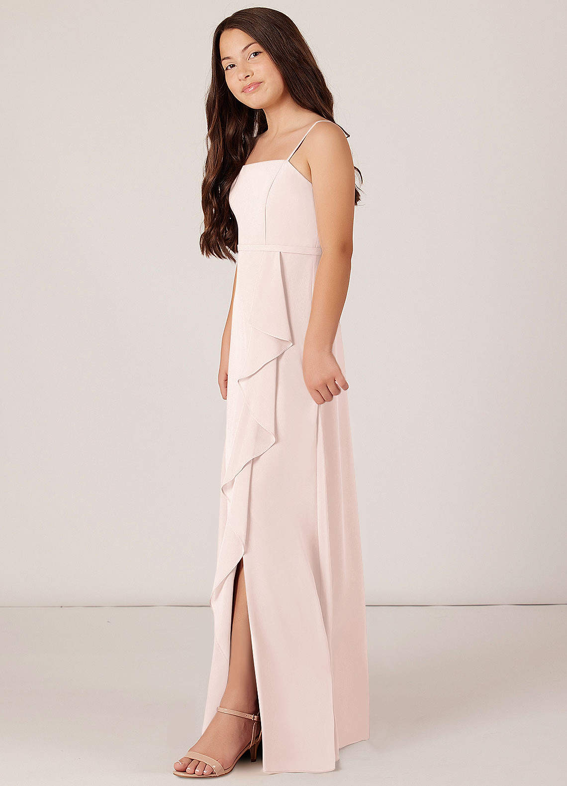 Azazie Kaylee Junior Rose Petal A-Line with Belt Chiffon Dress image2