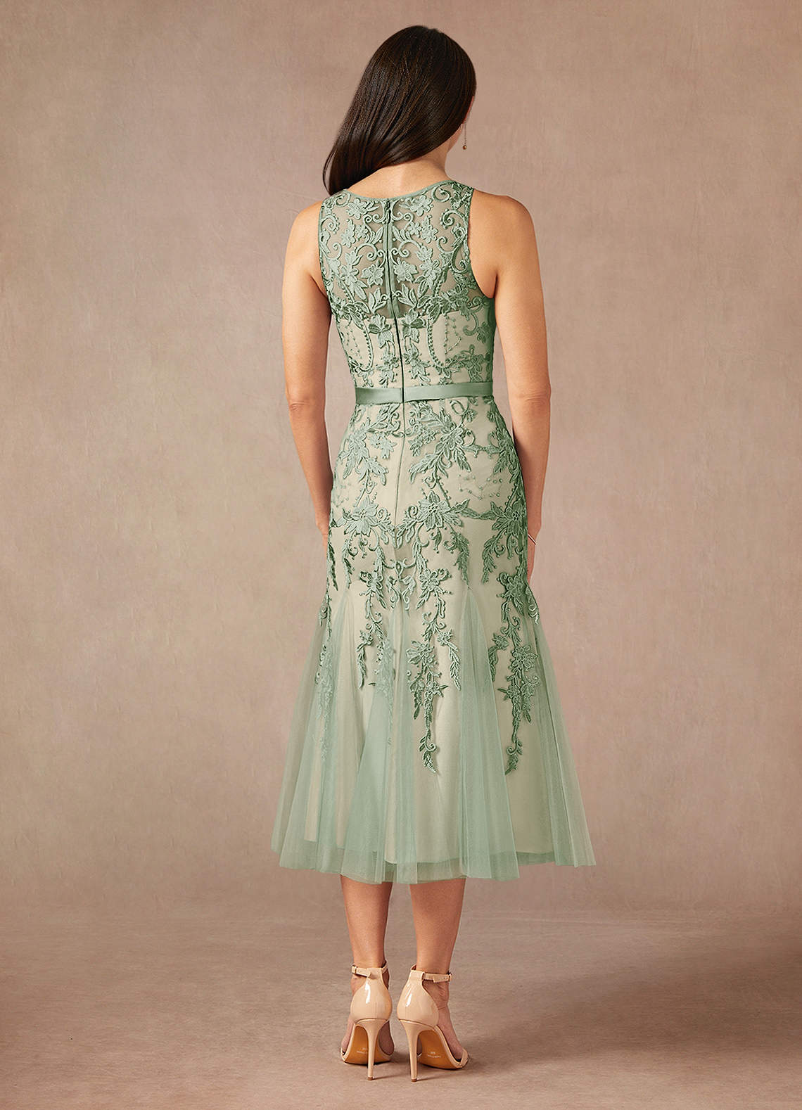 Azazie Herrin Mother of the Bride Dresses Dusty Sage Champagne Mermaid Lace Dress image2