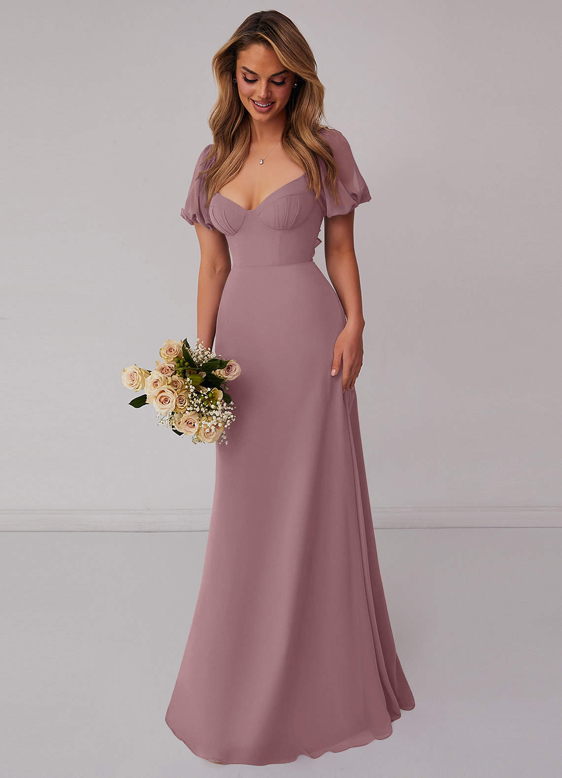 Barbie ♥ Azazie Bridesmaid Dresses Chiffon A-line Dress with Puff Sleeves image5