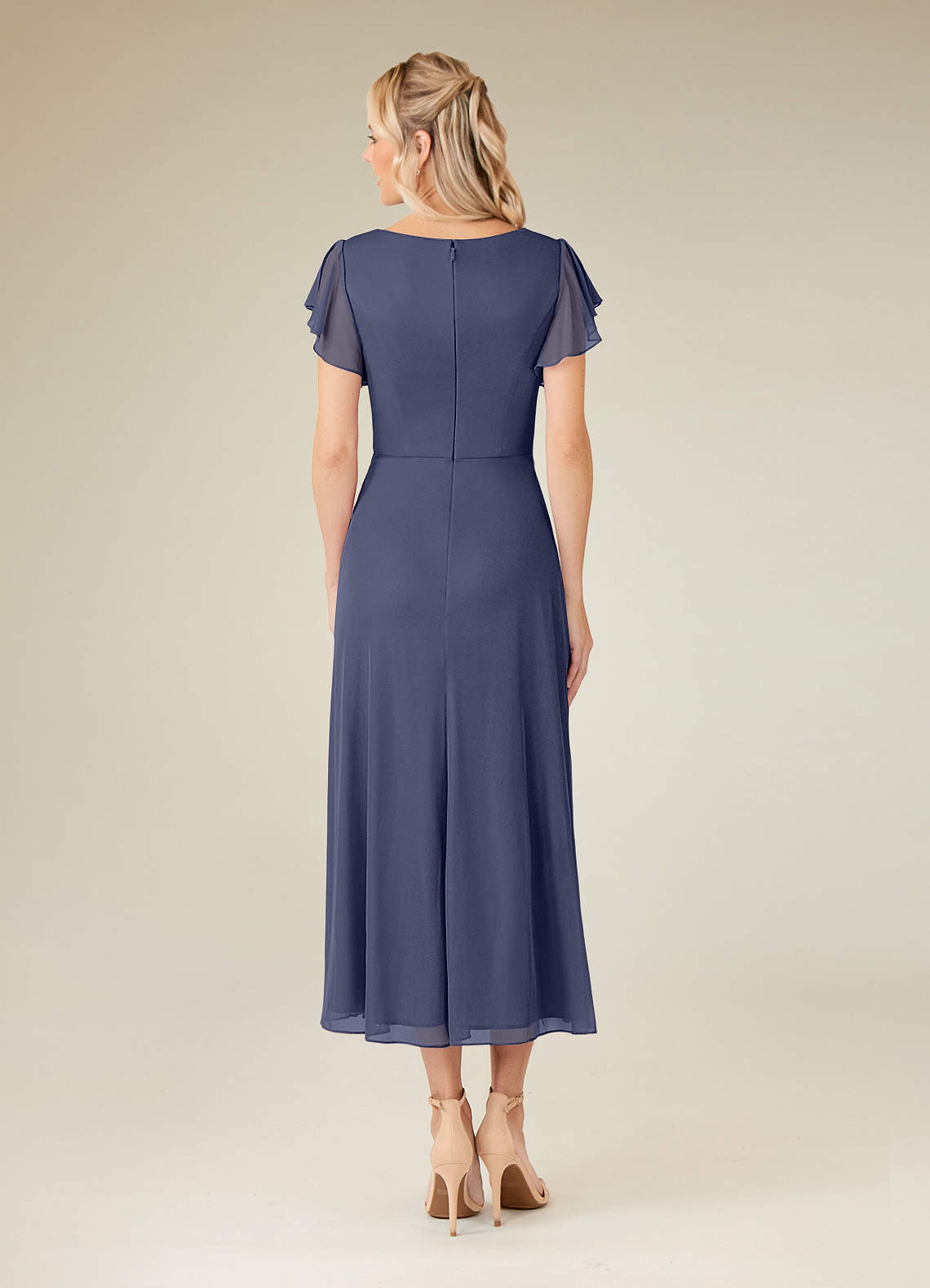 Azazie Vera Mother of the Bride Dresses Stormy A-Line V-Neck Pleated Mesh Dress image3