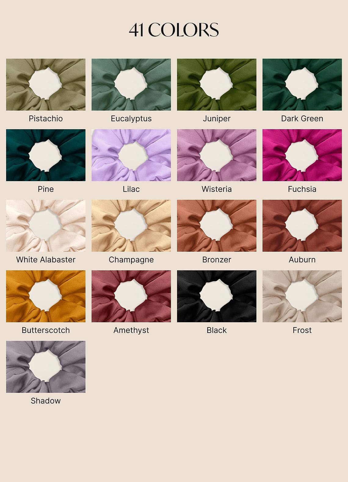 front Matching Color Six-Piece Bridesmaid Stretch Satin Over Size Scrunchie Set