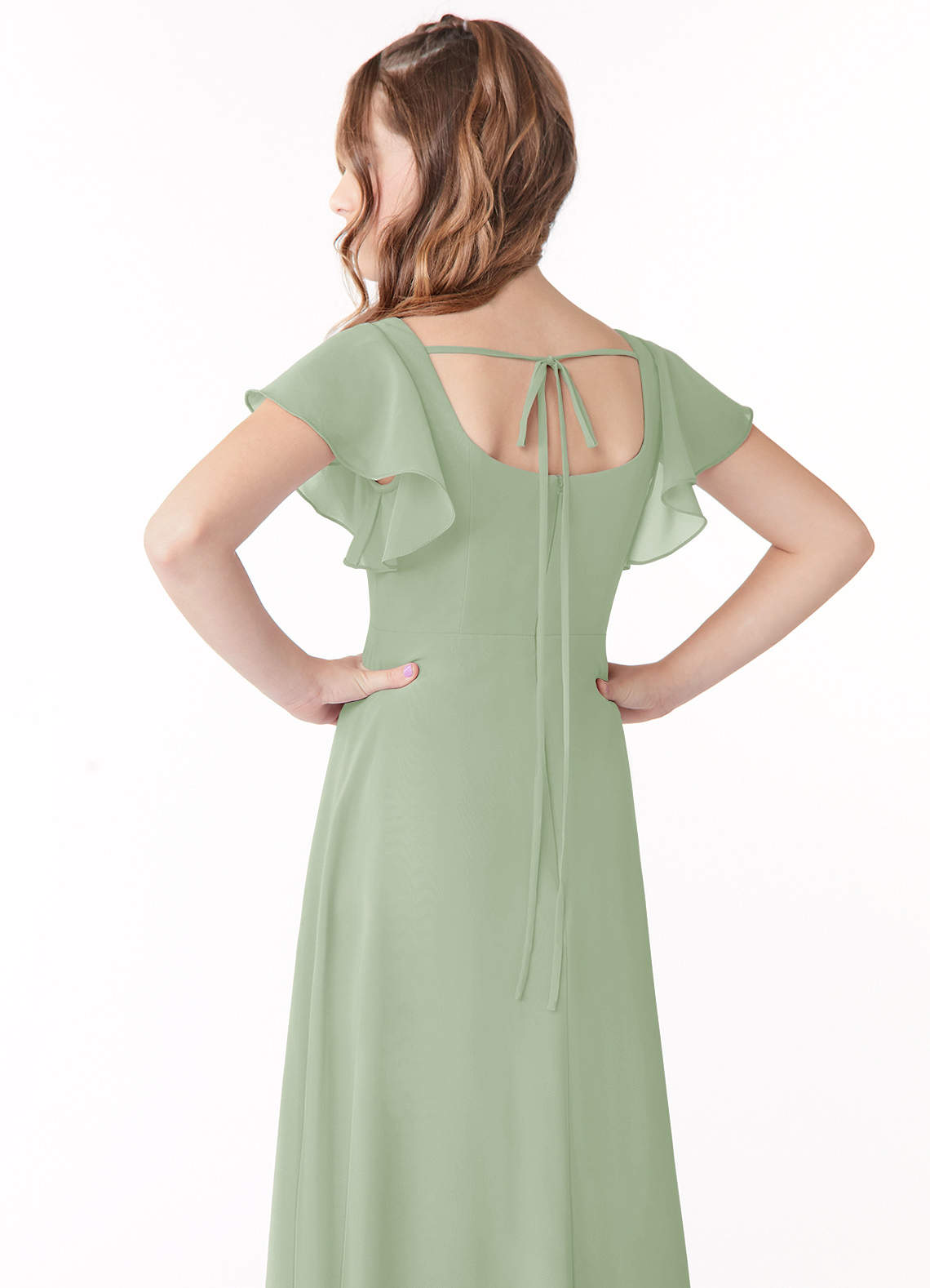 Azazie Bondi Junior Dusty Sage A-Line Bow Chiffon Dress image2