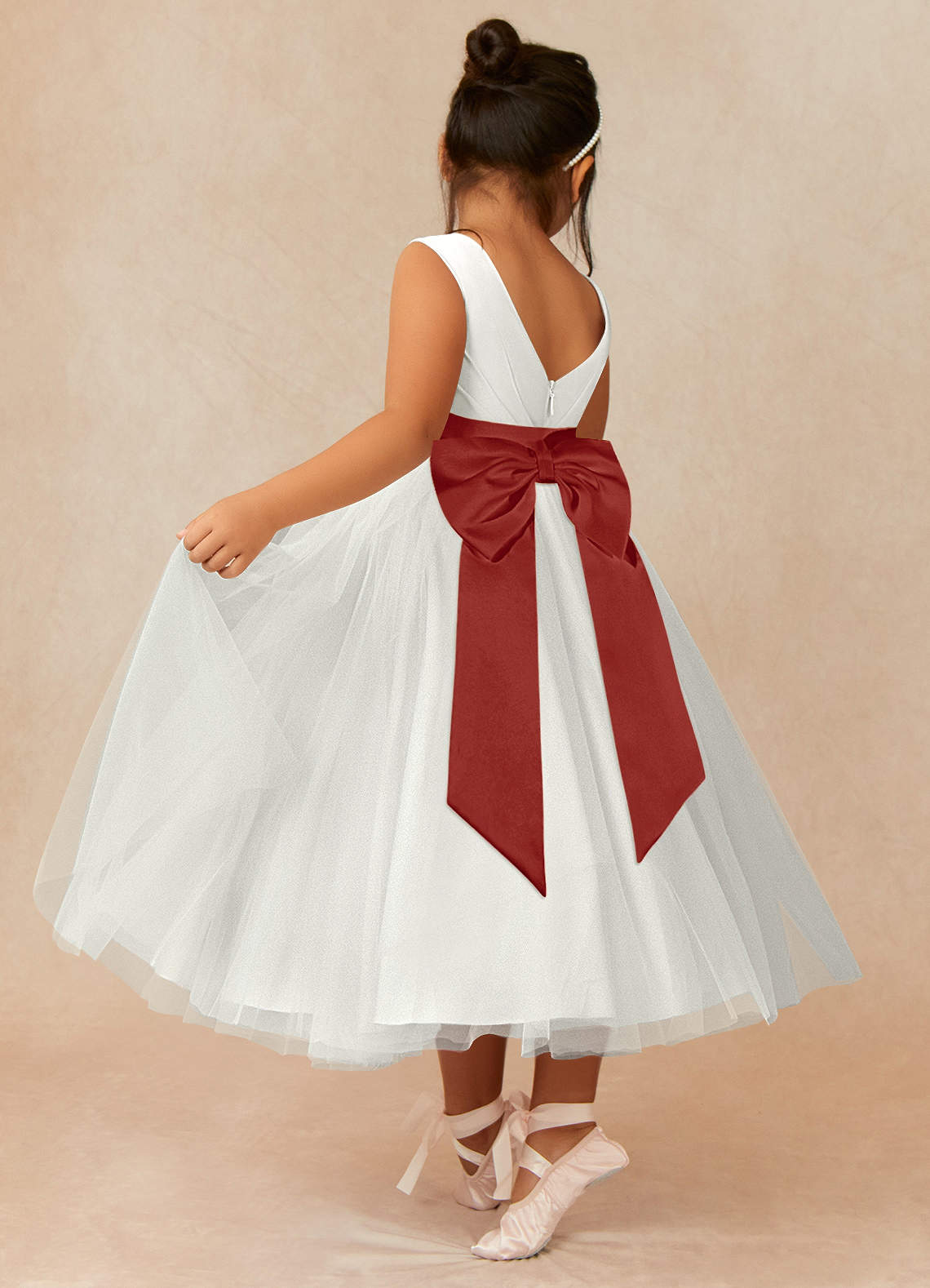 front Matching Color Matte Satin Sash with Back Bow