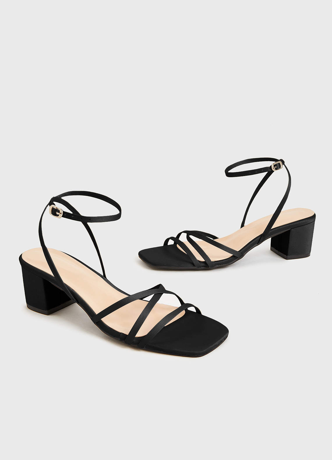 front Matching Color Matte Satin Cross Strips Block Heel Sandals