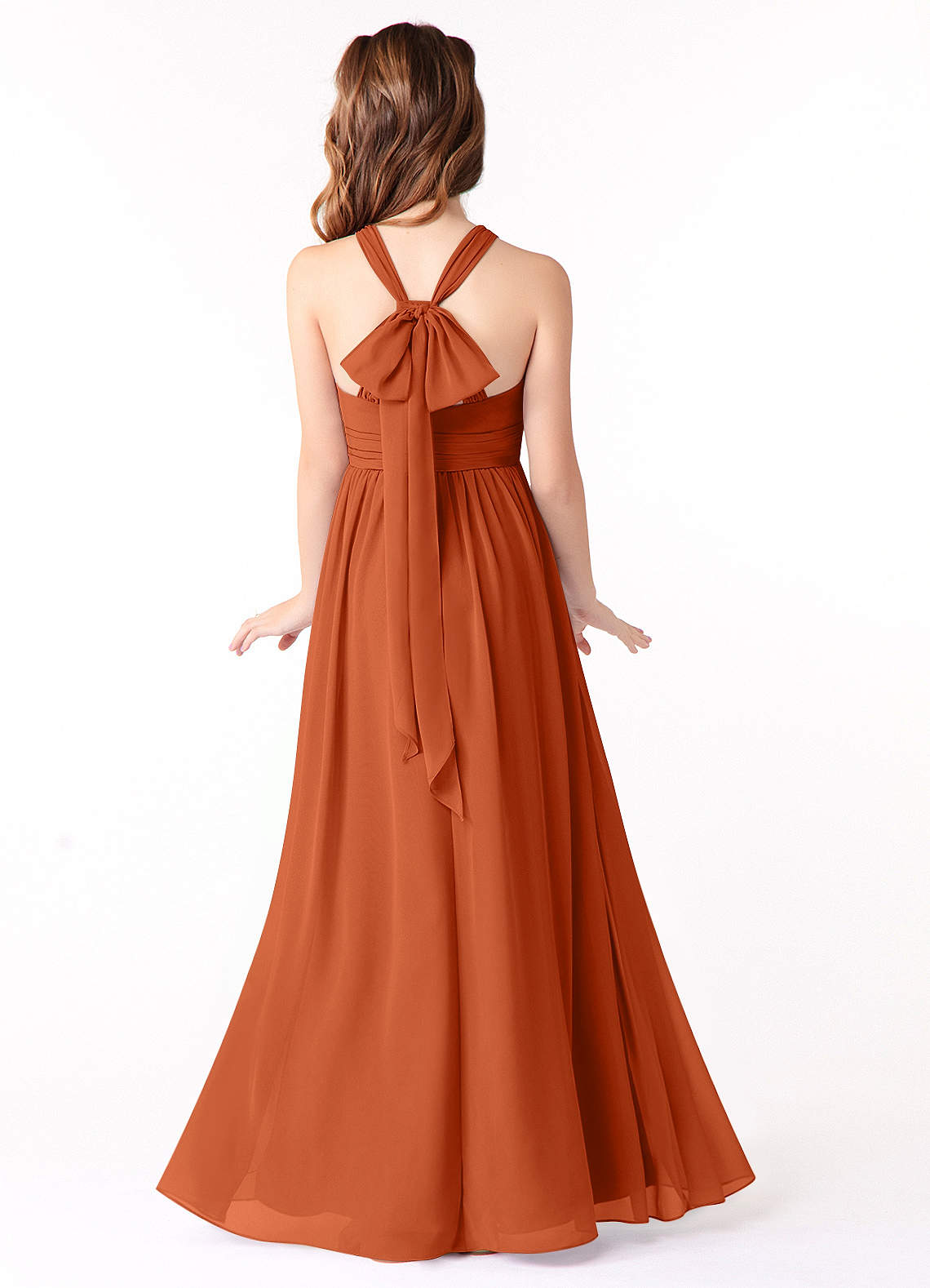 Azazie Jaylah Junior Burnt Orange A-Line Ruched Chiffon Dress image1