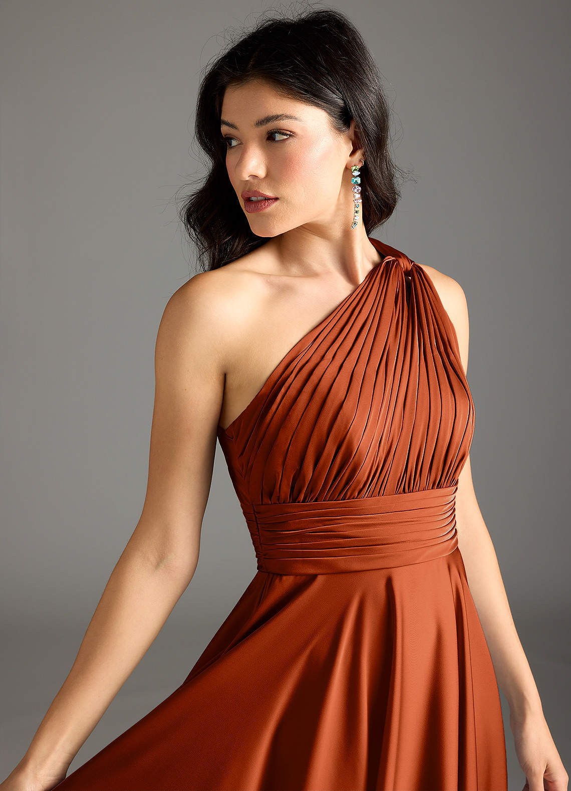 Azazie Charlize Bridesmaid Dresses Paprika A-Line One Shoulder Stretch Satin Dress image6