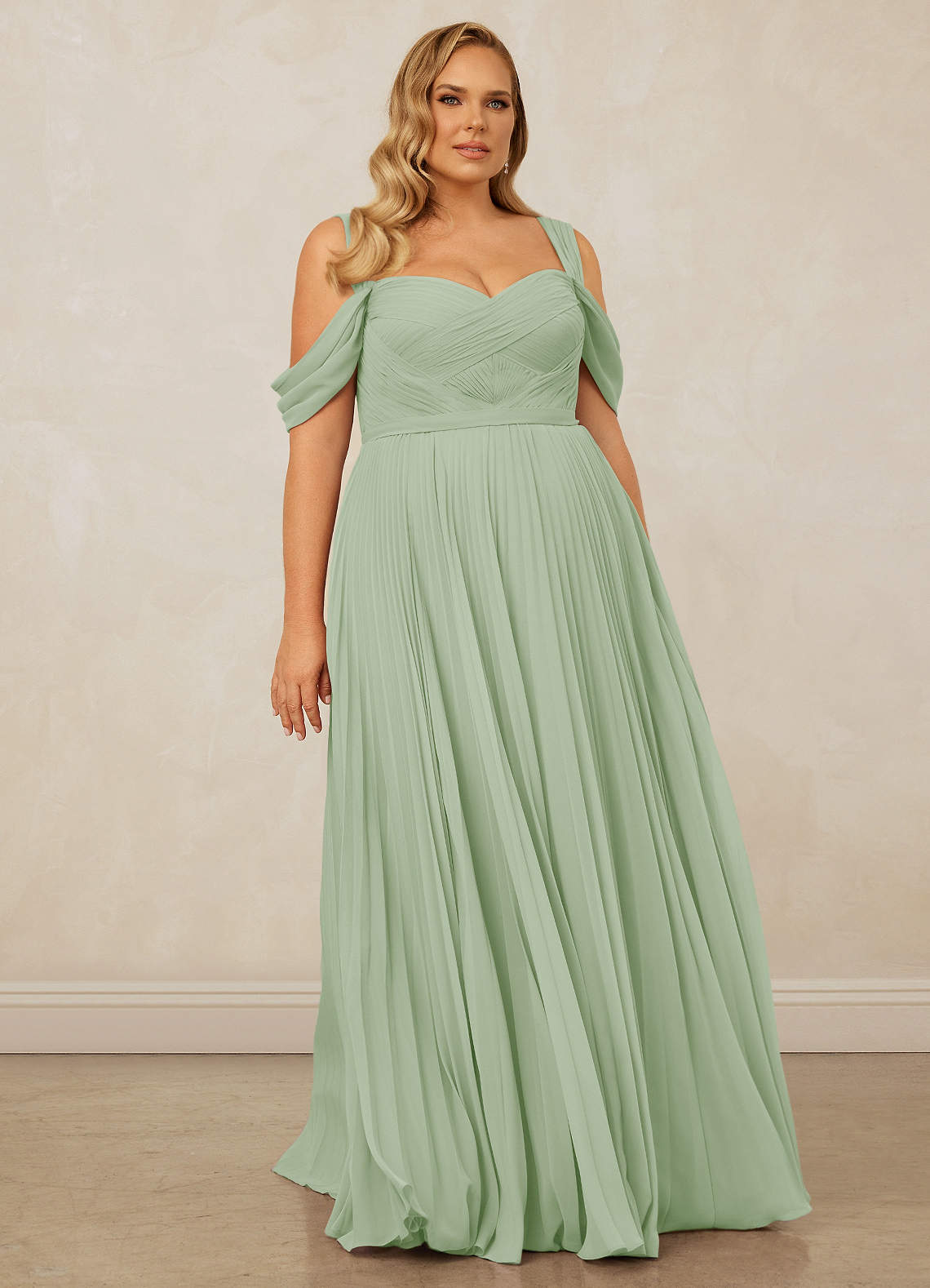 Christian Siriano Bridal for Azazie 1013 Bridesmaid Dresses Pleated Off Shoulder Chiffon A-Line Dress image9