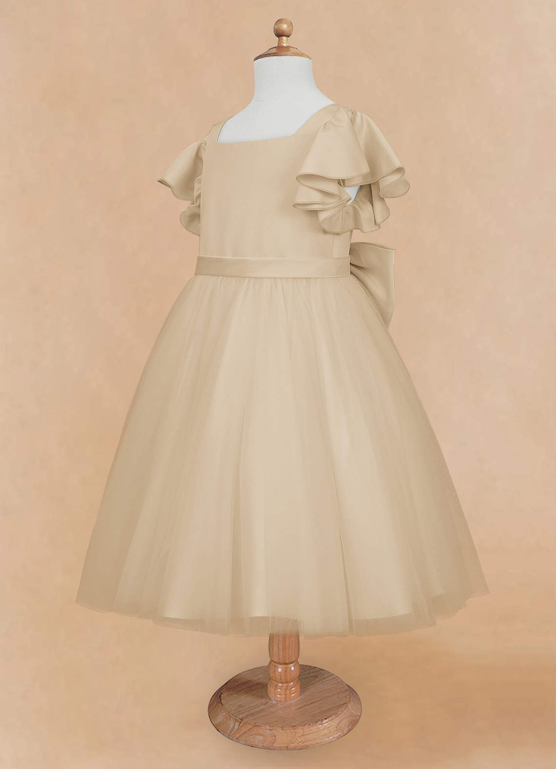 Azazie Kaeya Flower Girl Dresses Champagne A-Line Bow Tulle Dress image6