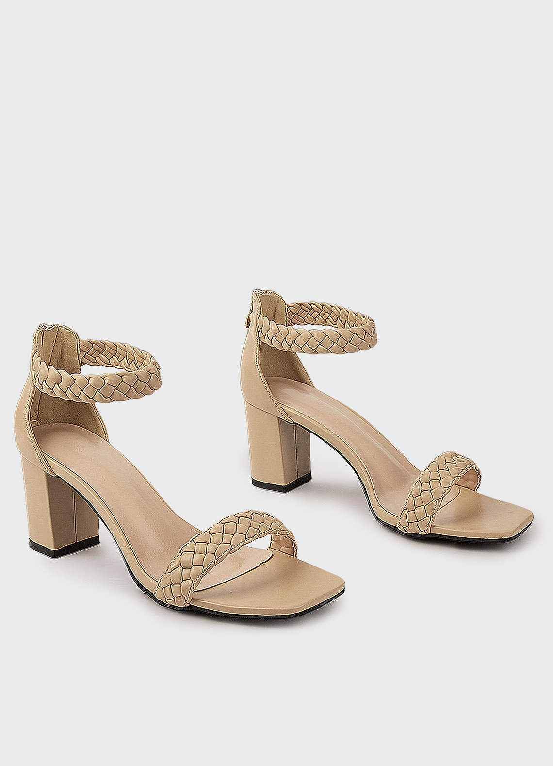 front Woven Zipper Block Heels
