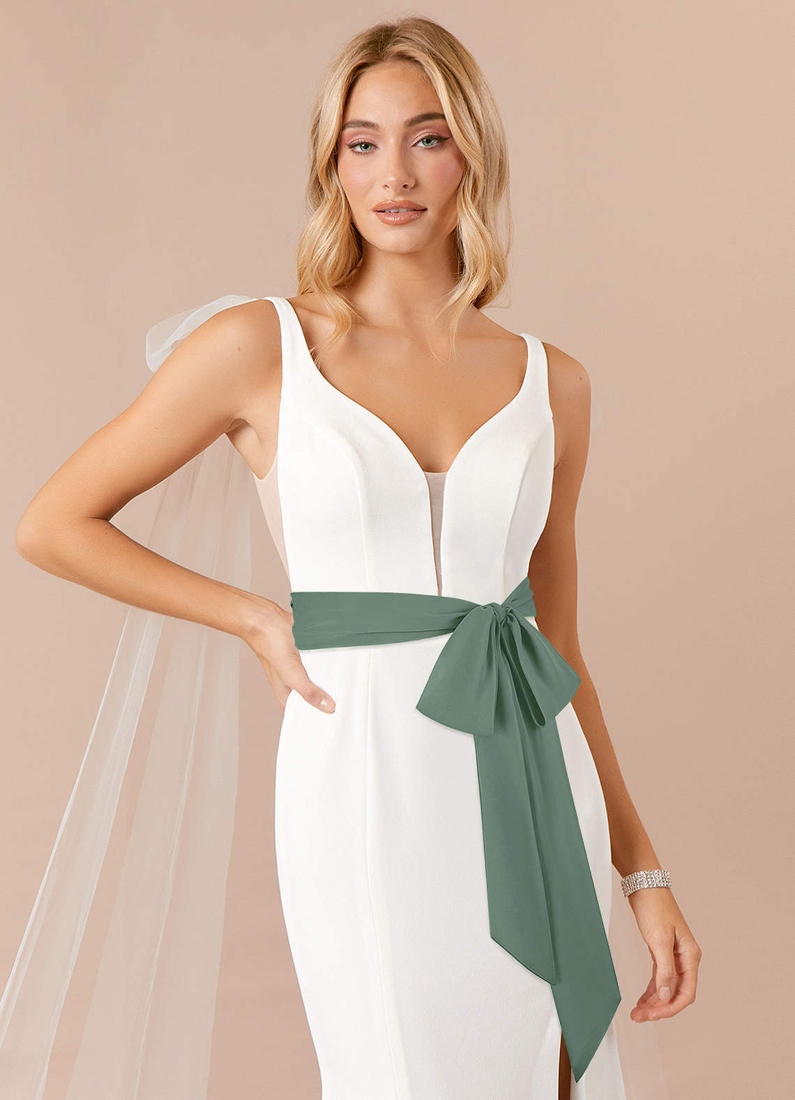 front Azazie Matching Color Chiffon Sash